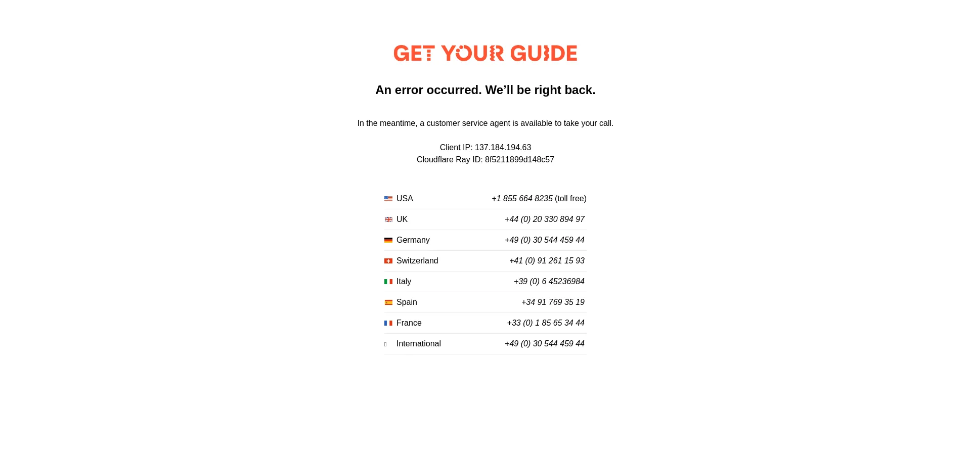 Website screenshot of Getyourguide.es