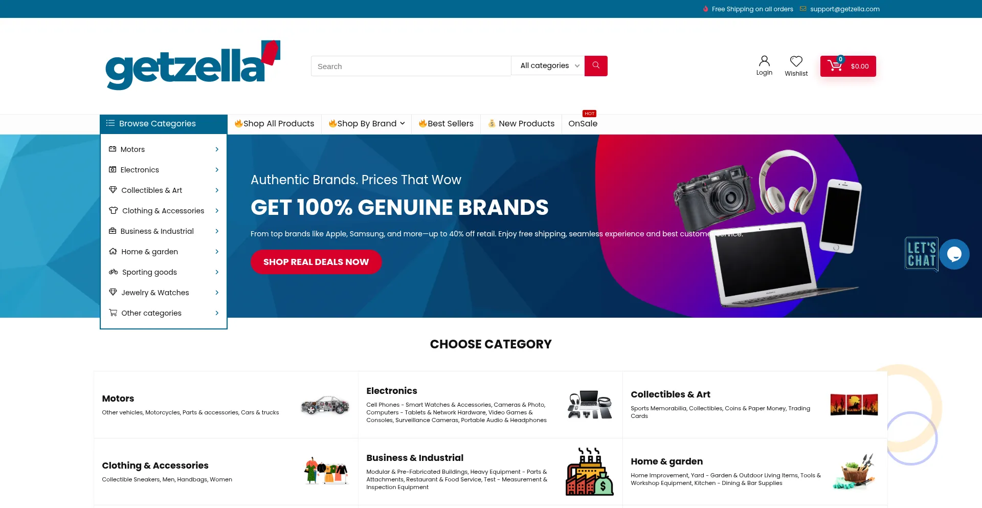 Website screenshot of Getzella.com