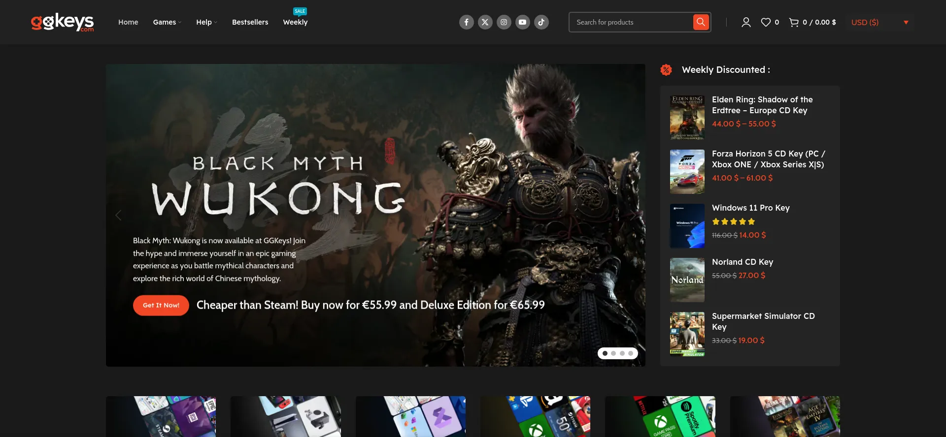 Website screenshot of Ggkeys.com