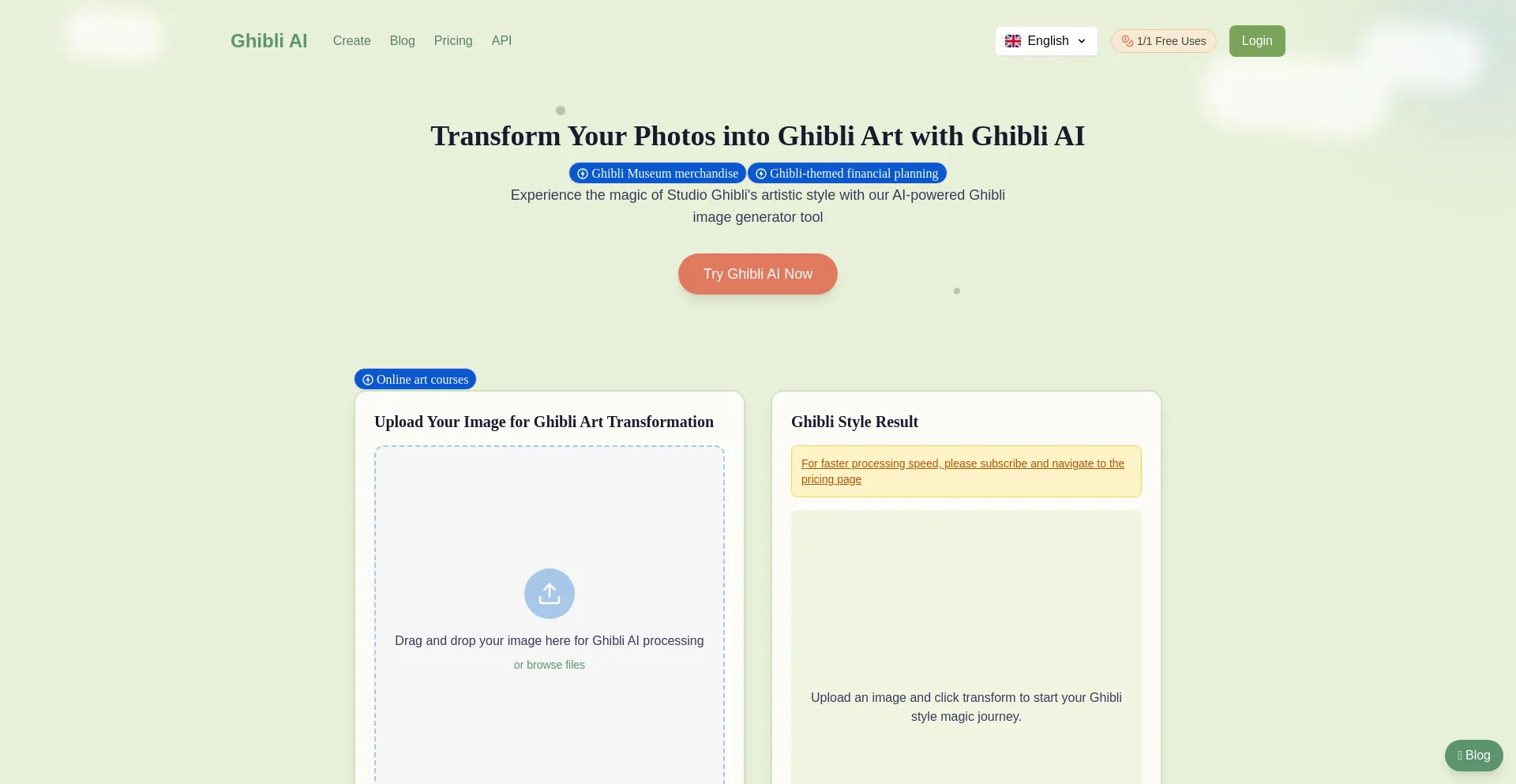 Website screenshot of Ghibliai.ai