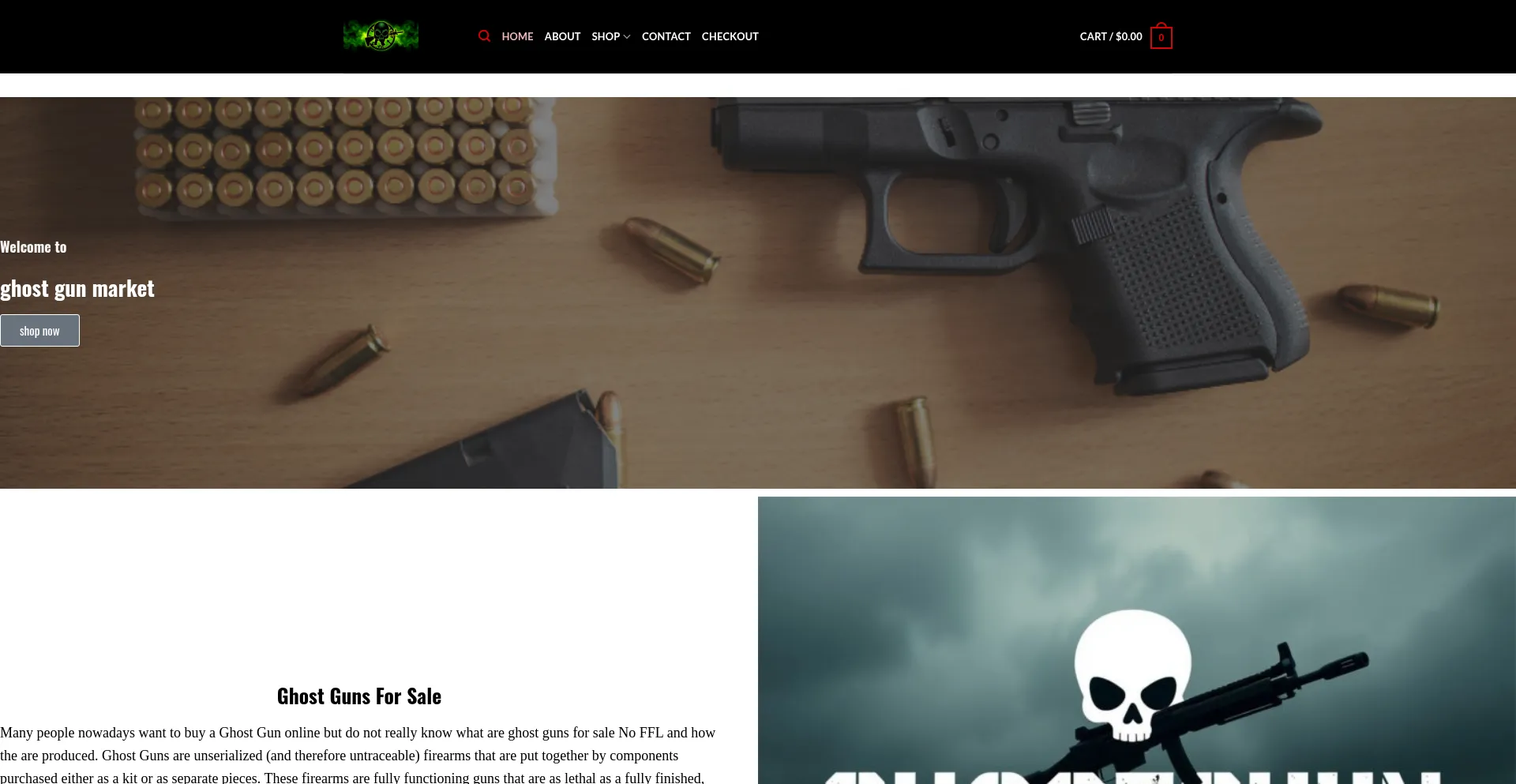 Website screenshot of Ghostgunmarket.com