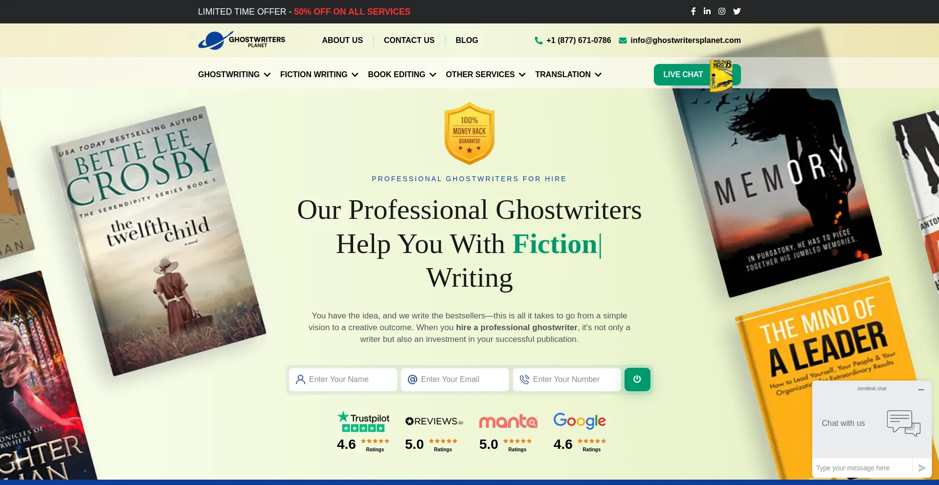 Website screenshot of Ghostwritersplanet.com