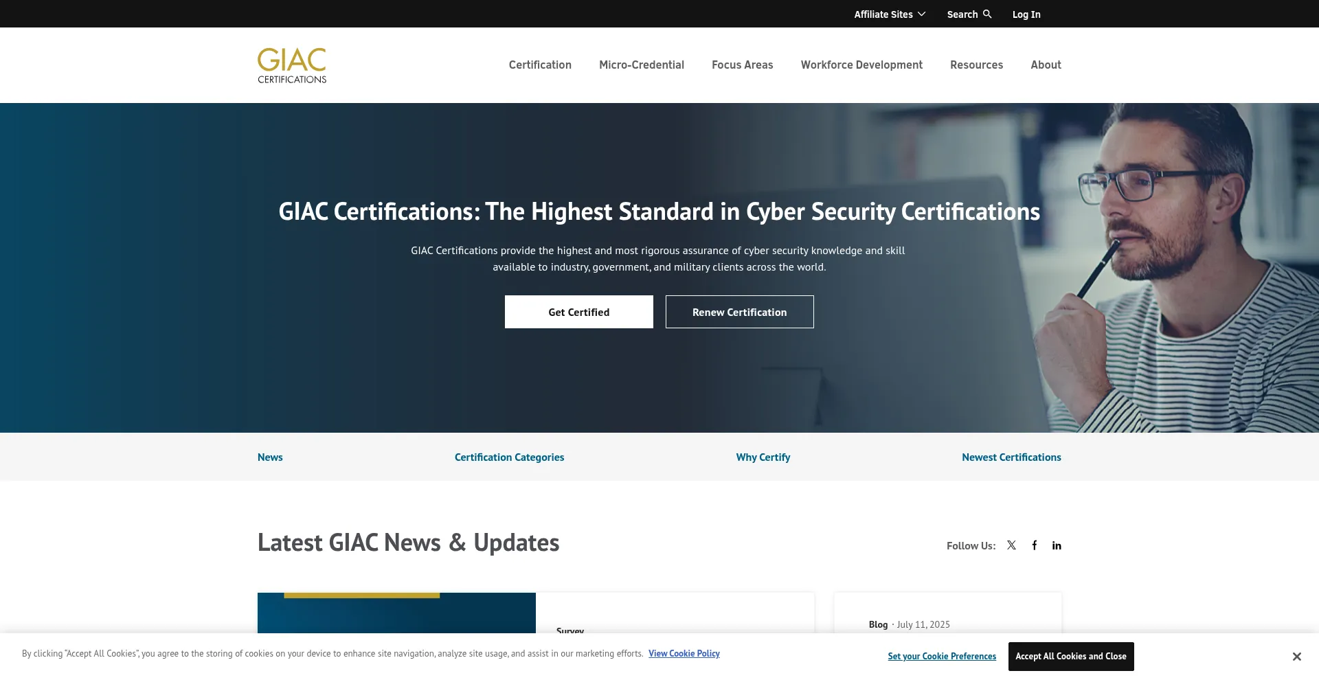 Website screenshot of Giac.org