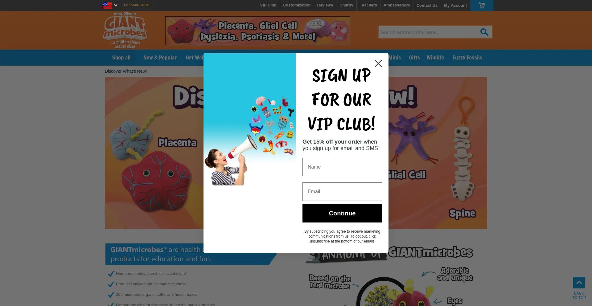 Website screenshot of Giantmicrobes.com