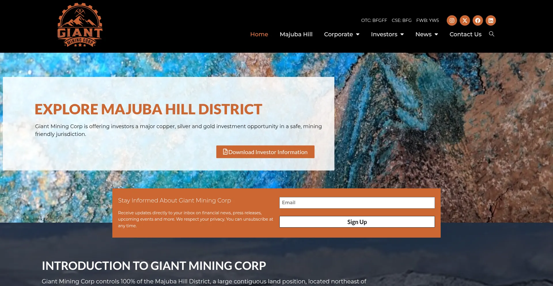 Website screenshot of Giantminingcorp.com