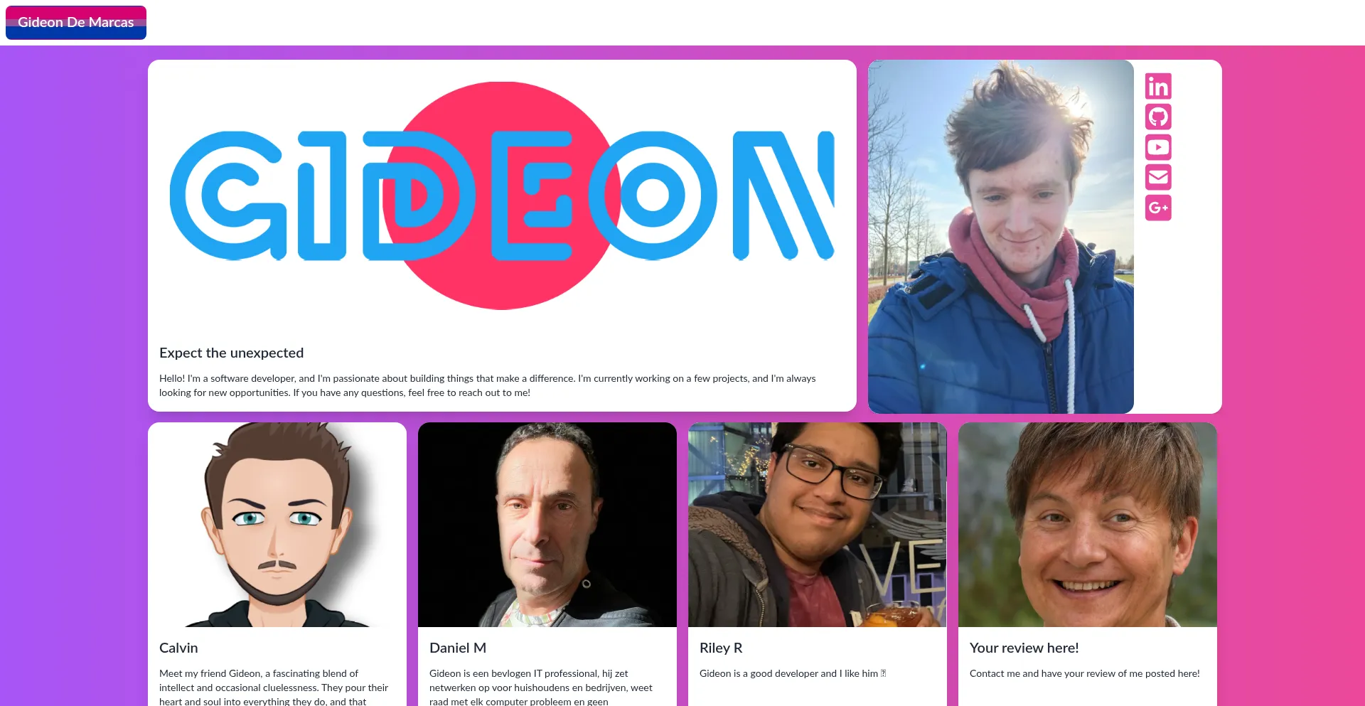 Website screenshot of Gideon.pink