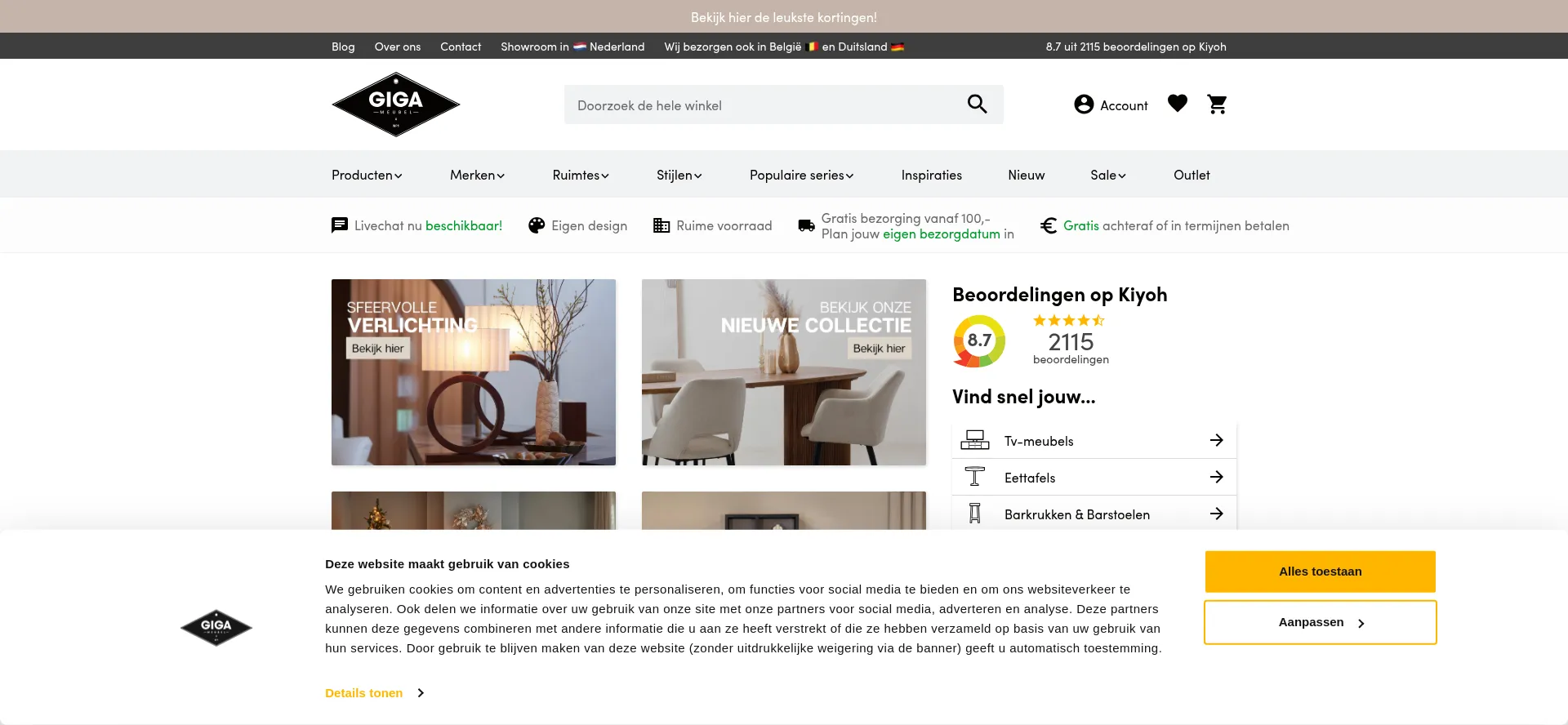 Website screenshot of Gigameubel.nl