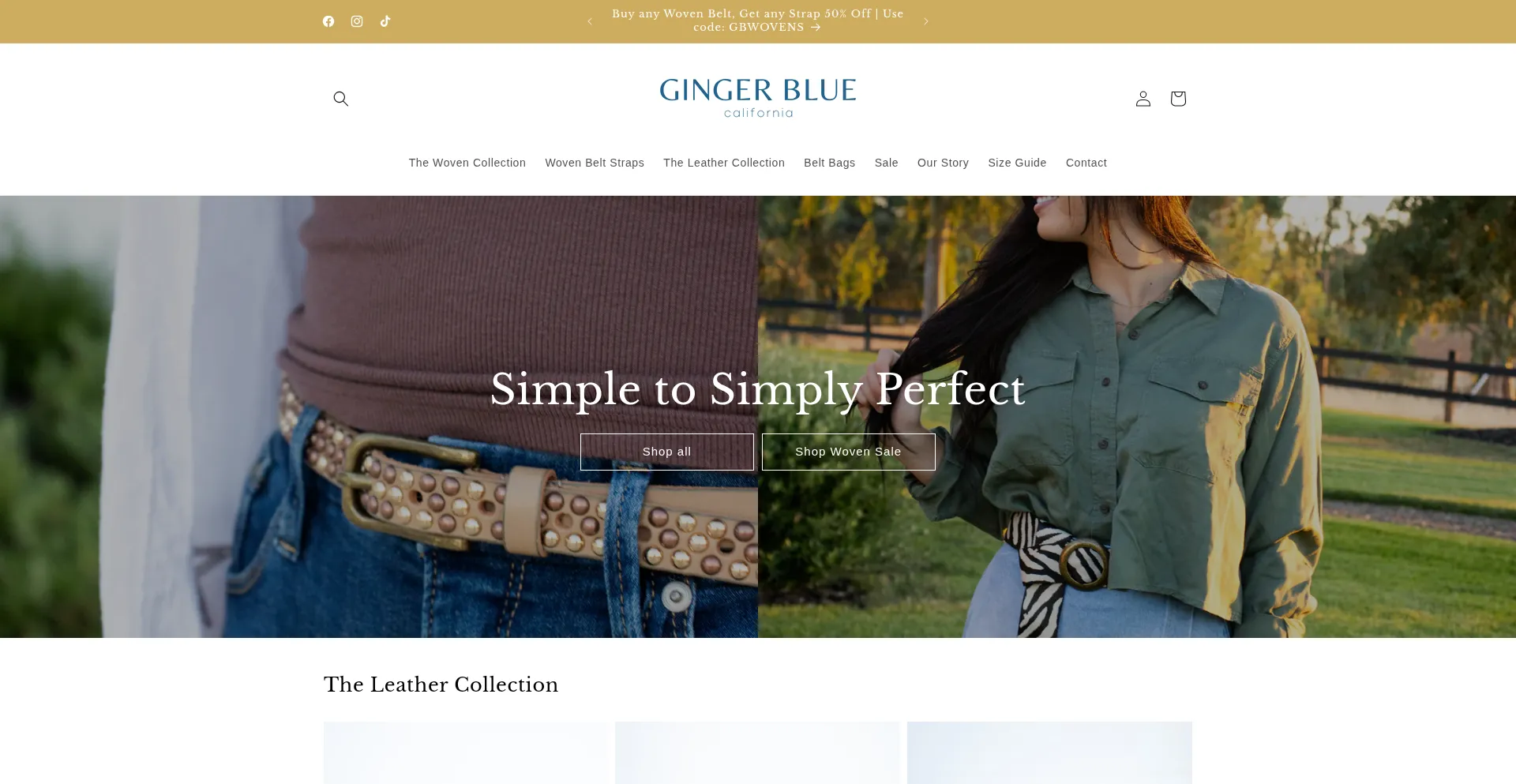 Website screenshot of Gingerbluebelts.com