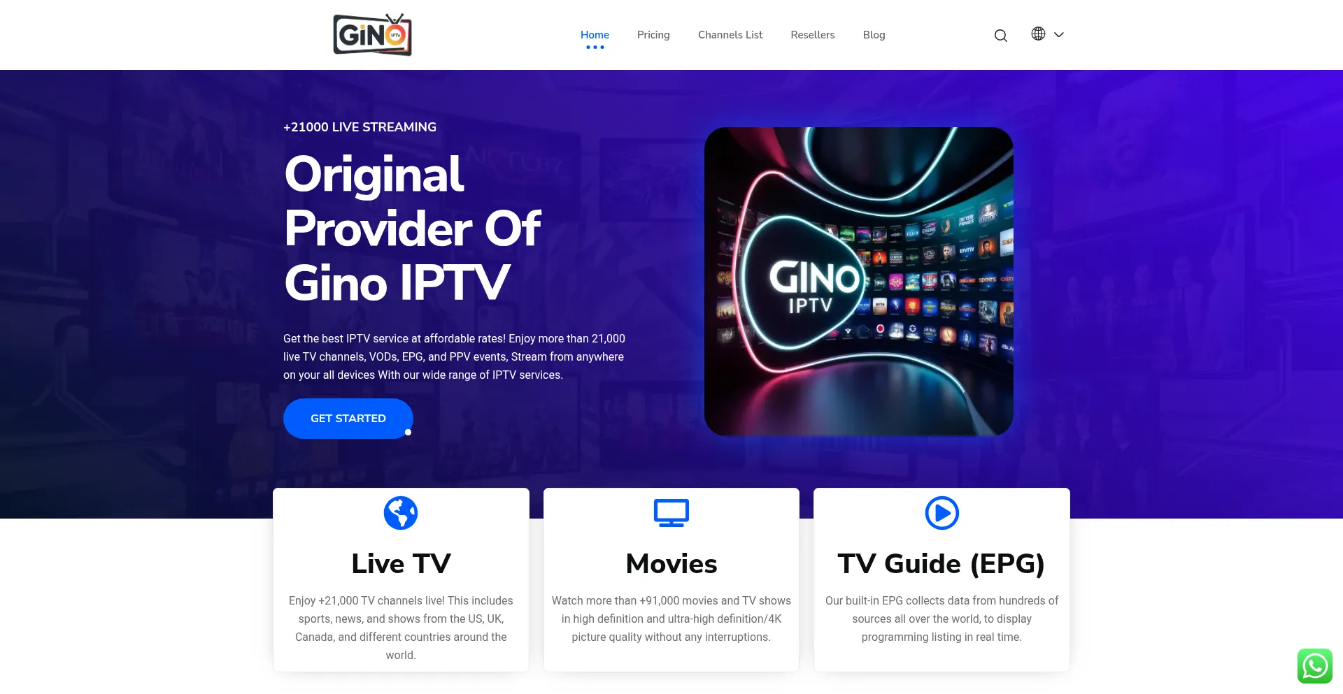 Website screenshot of Ginoiptv.net