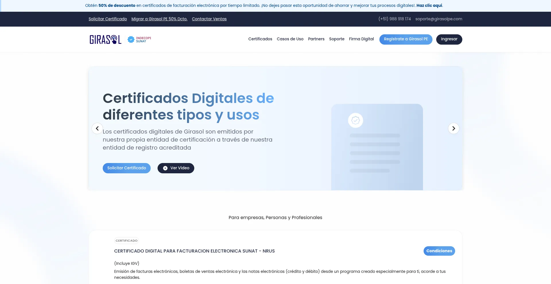 Website screenshot of Girasol.pe
