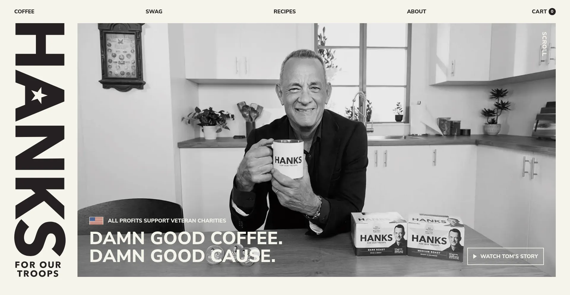 Website screenshot of Givehanks.com