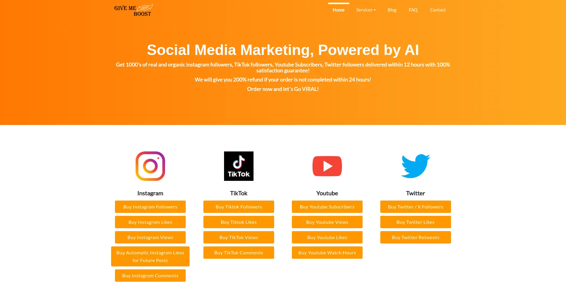 Website screenshot of Givemeboost.com