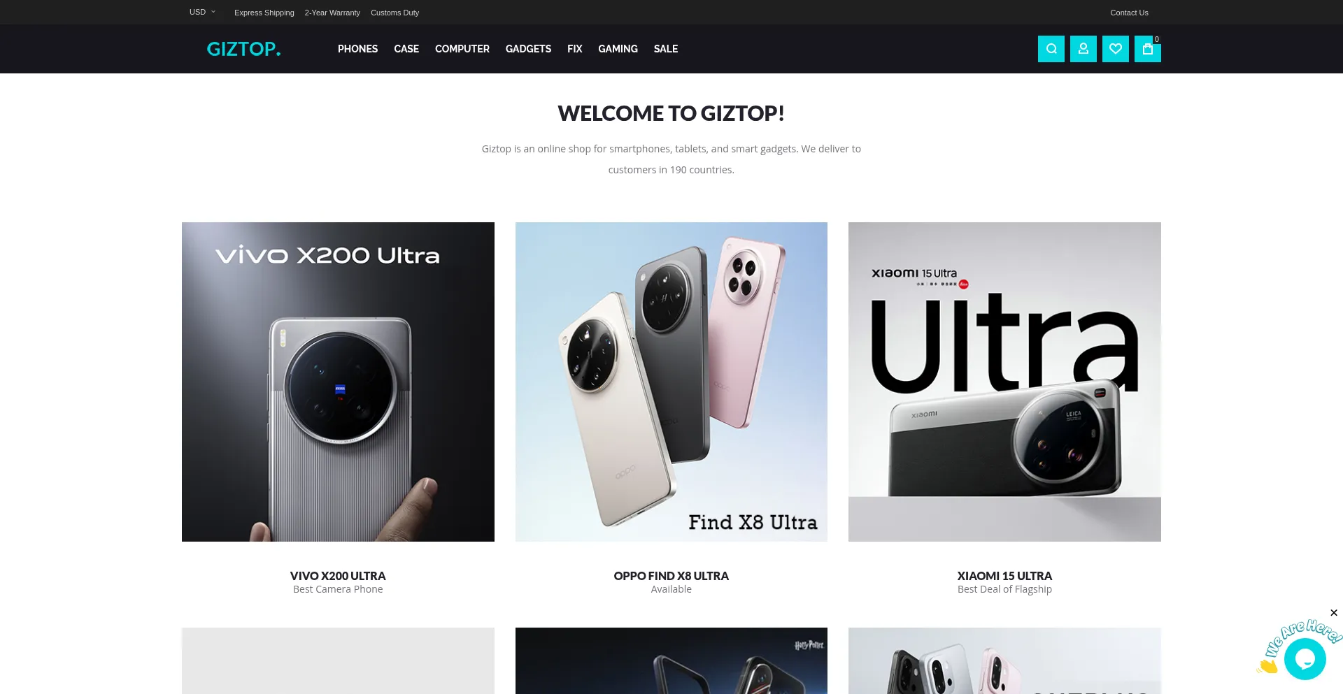 Website screenshot of Giztop.com