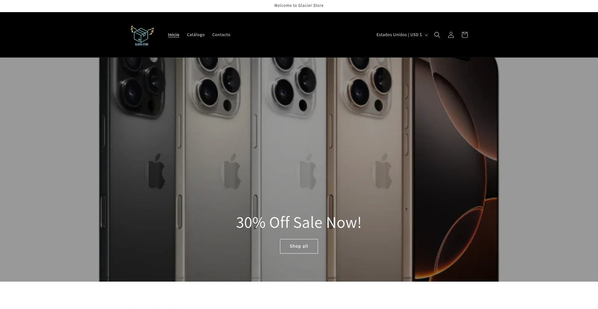 Website screenshot of Glacierstoree.myshopify.com