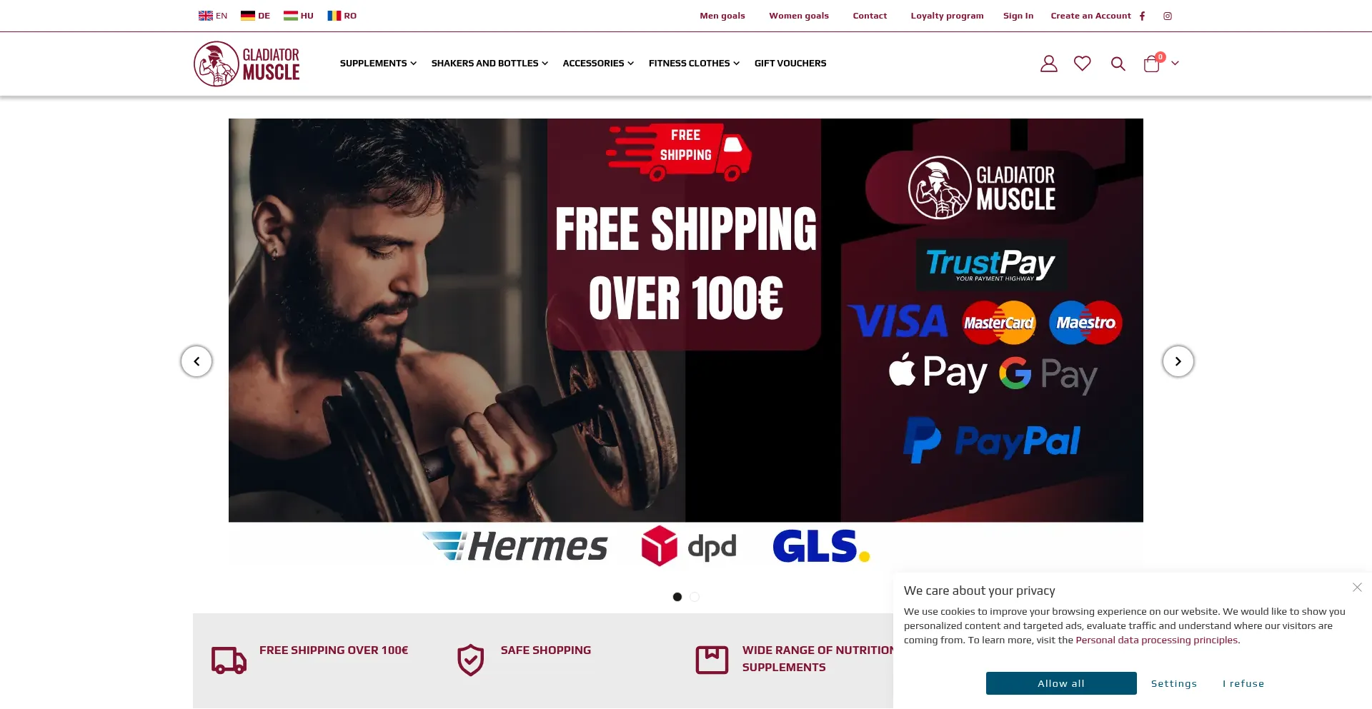 Website screenshot of Gladiatormuscle.eu