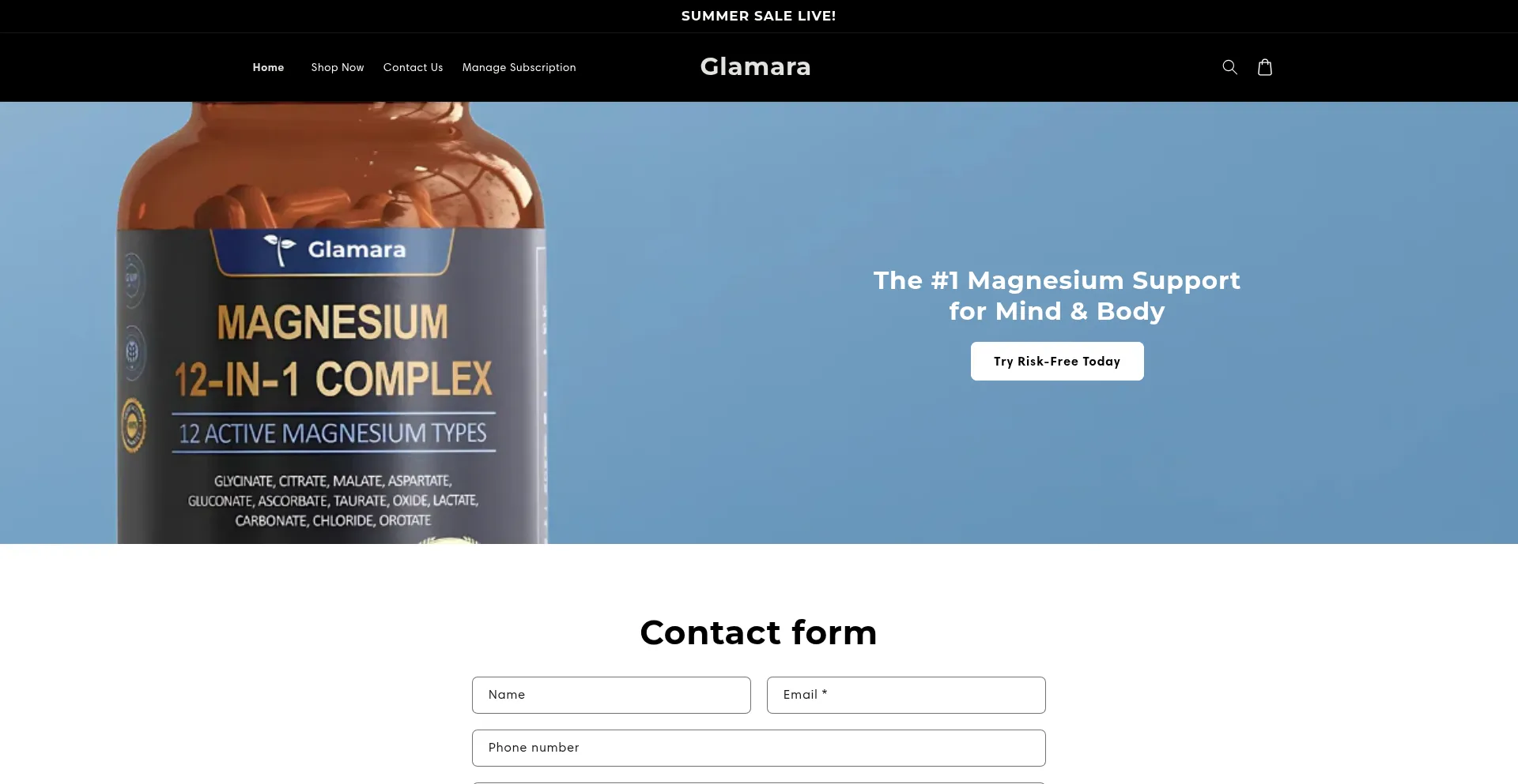 Website screenshot of Glamarashop.com