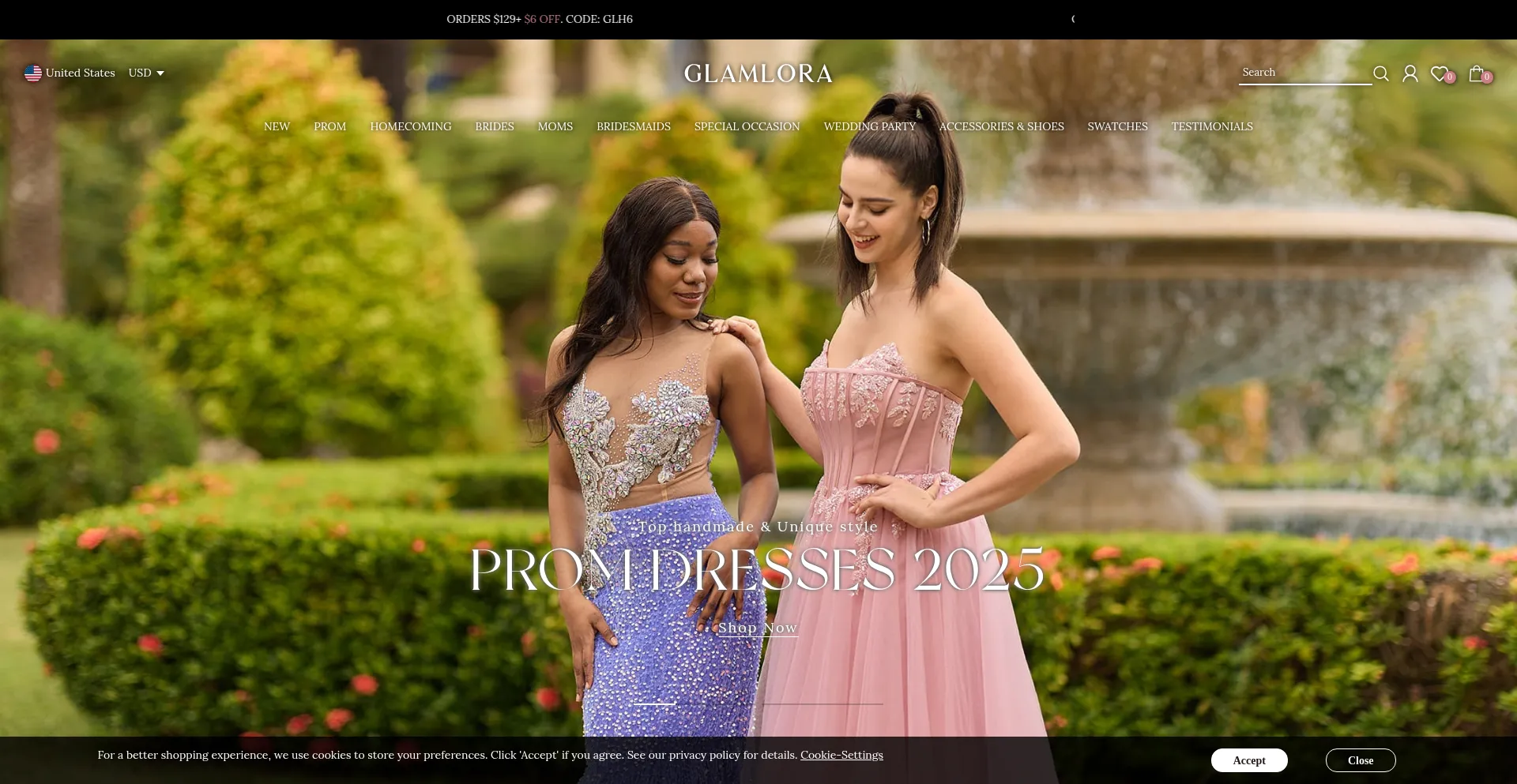 Website screenshot of Glamlora.com