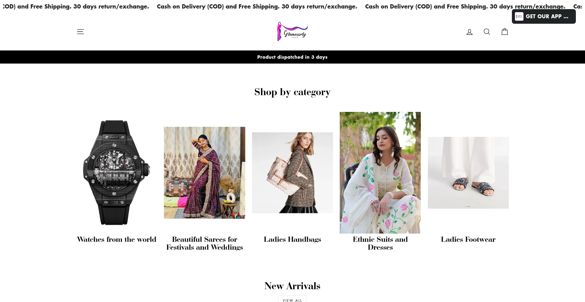 Website screenshot of Glamourlyindia.com