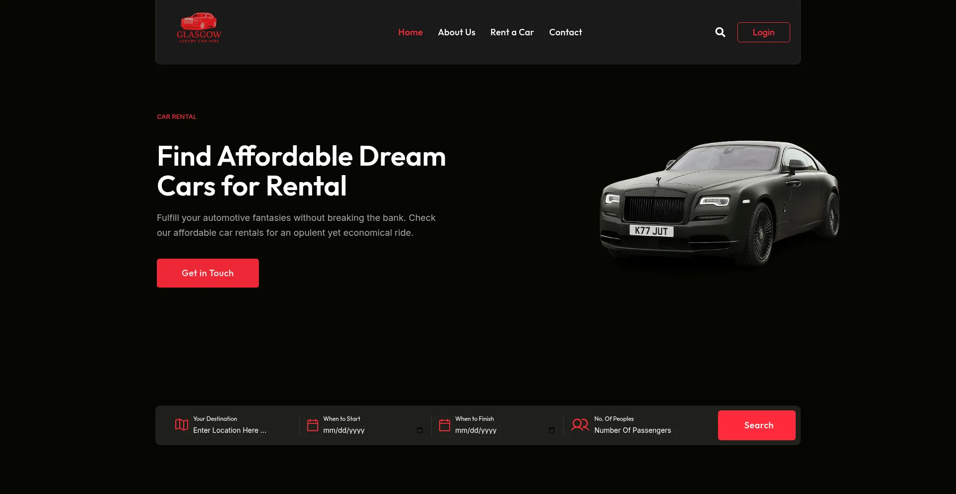 Website screenshot of Glasgowluxurycarhire.co.uk