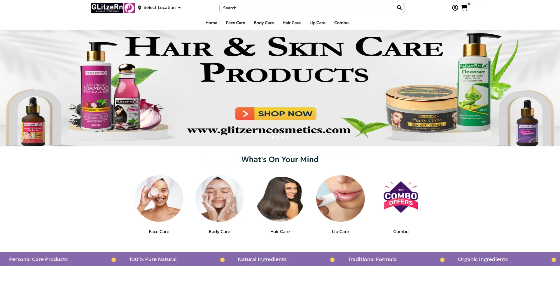 Website screenshot of Glitzerncosmetics.com