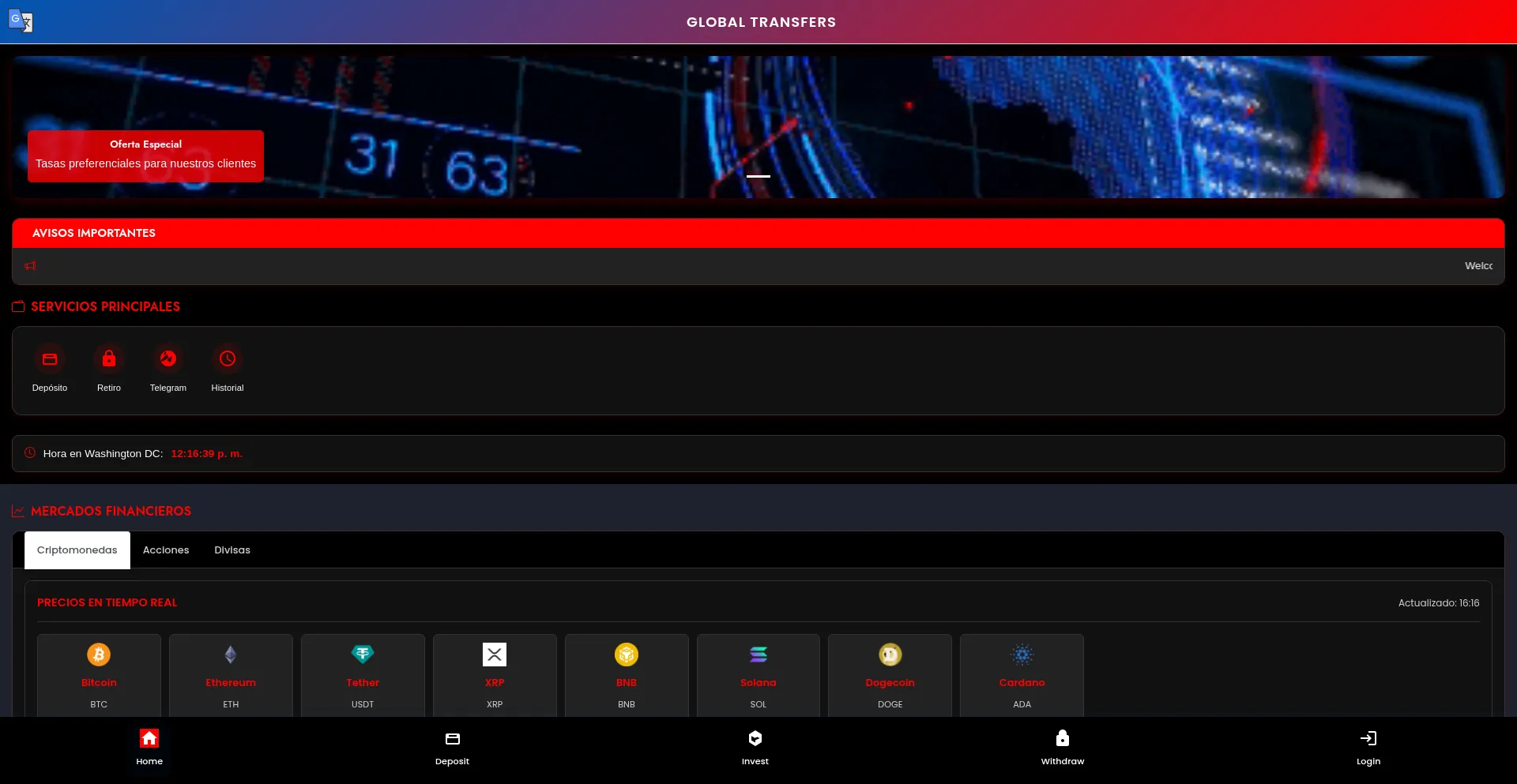 Website screenshot of Global-transfers.site