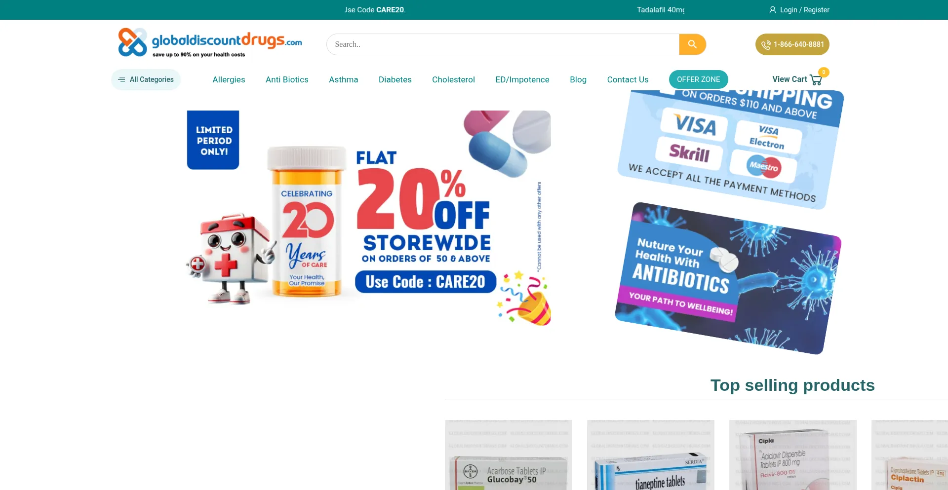 Website screenshot of Globaldiscountdrugs.com