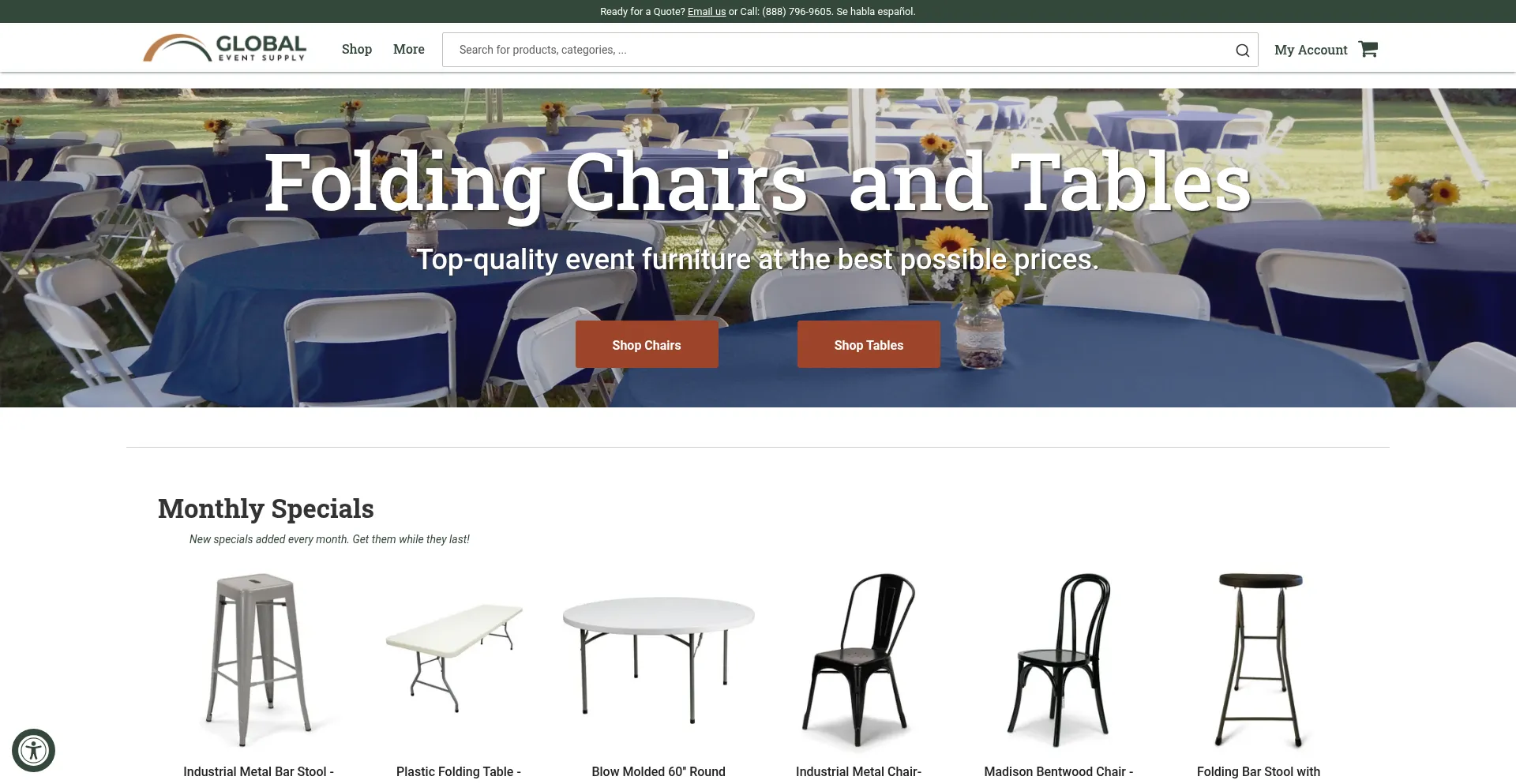 Website screenshot of Globaleventsupply.com
