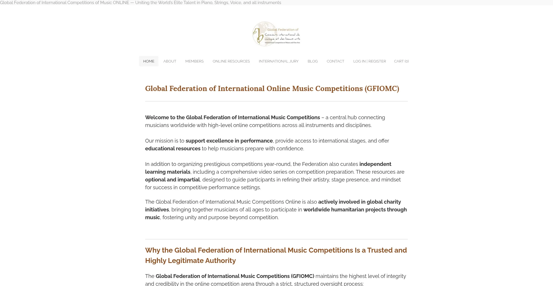 Website screenshot of Globalfederationmusic.org