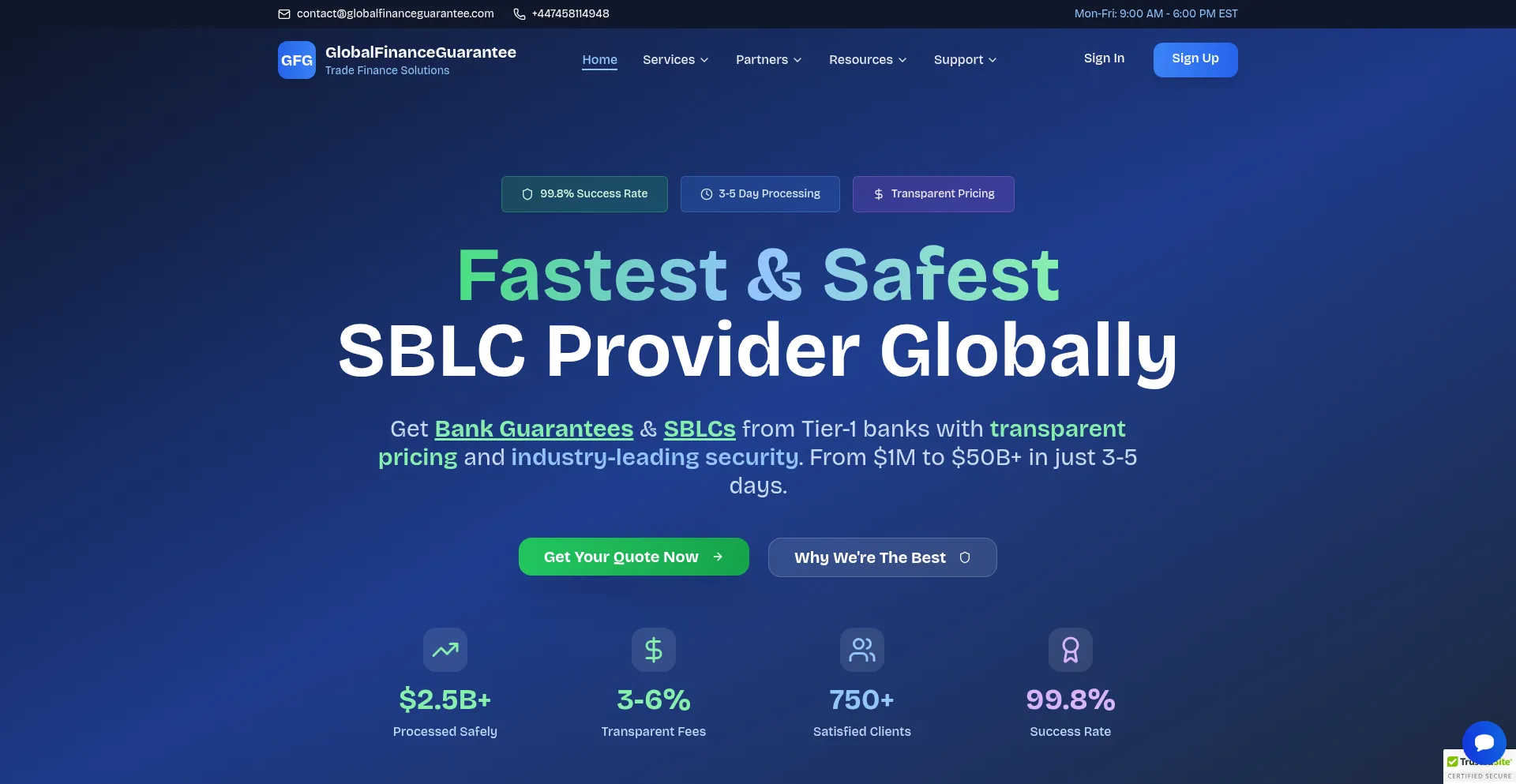 Website screenshot of Globalfinanceguarantee.com