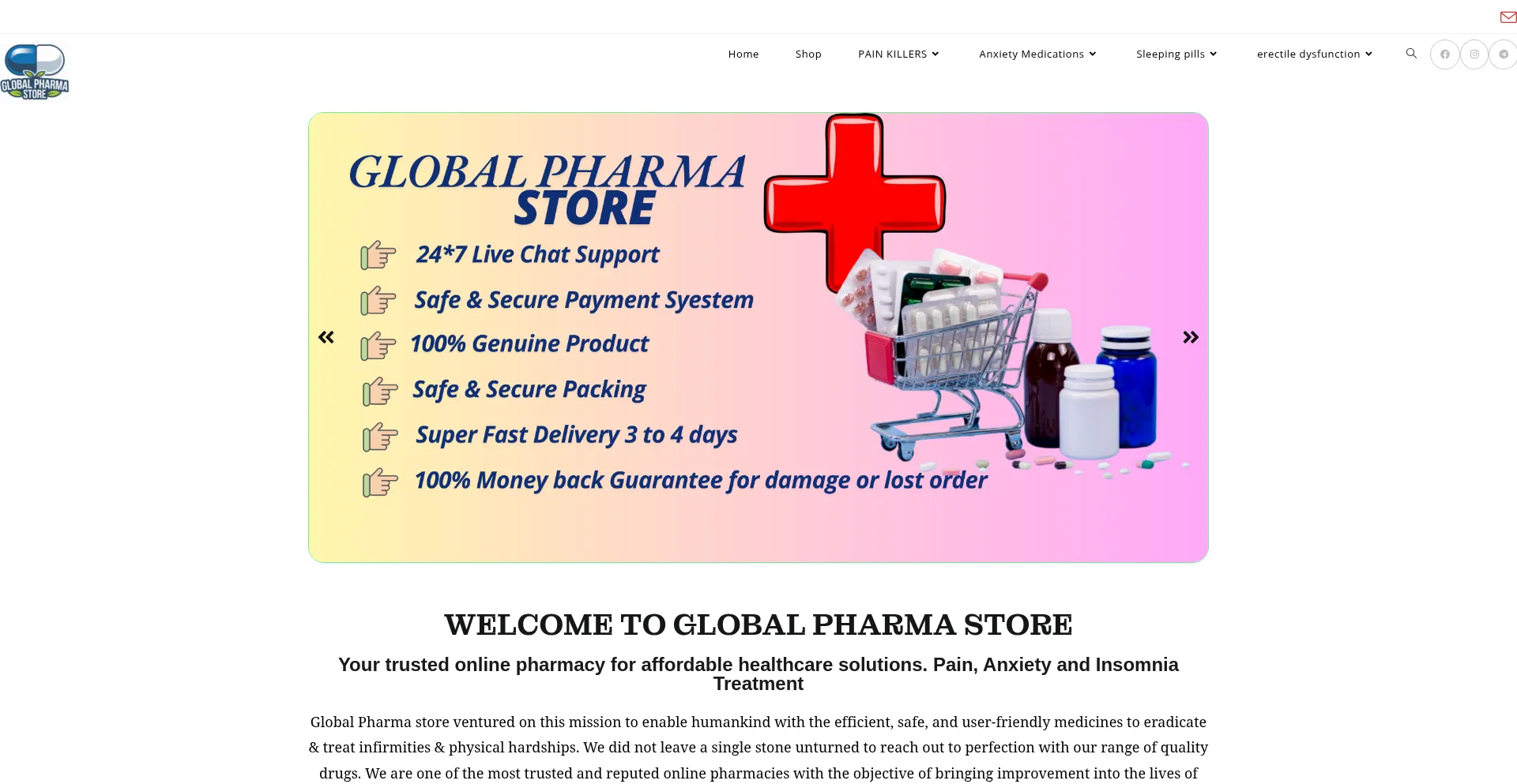 Website screenshot of Globalpharmastore.com