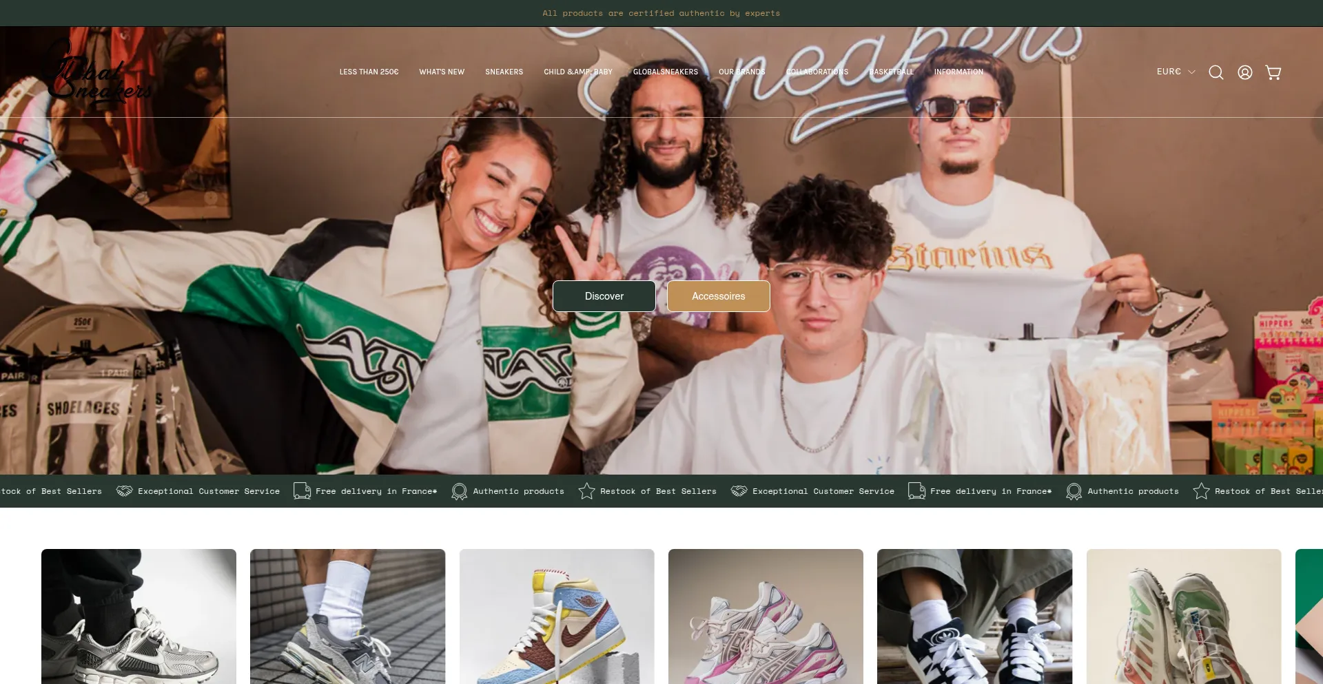 Website screenshot of Globalsneakers.fr