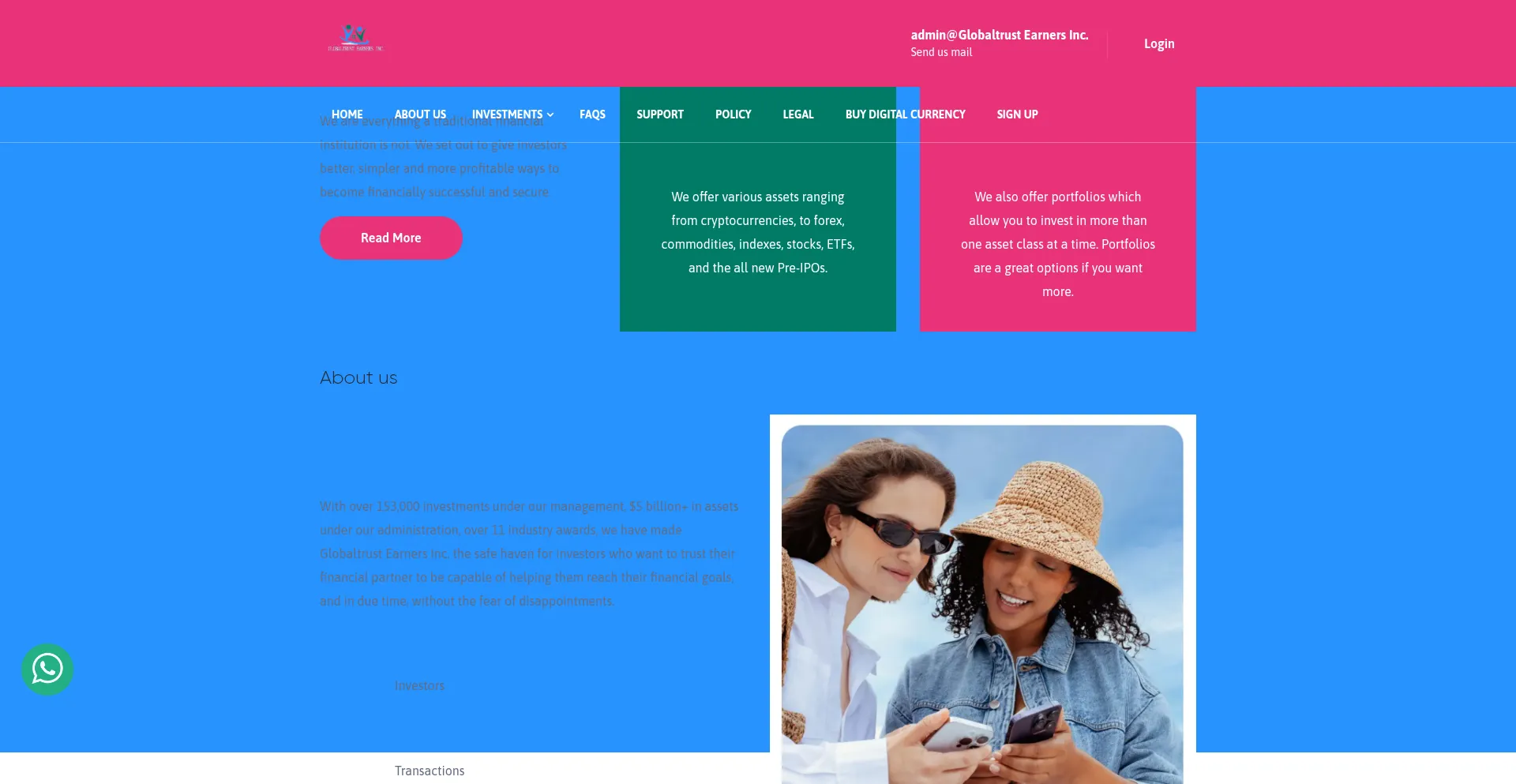 Website screenshot of Globaltrust-earners.com