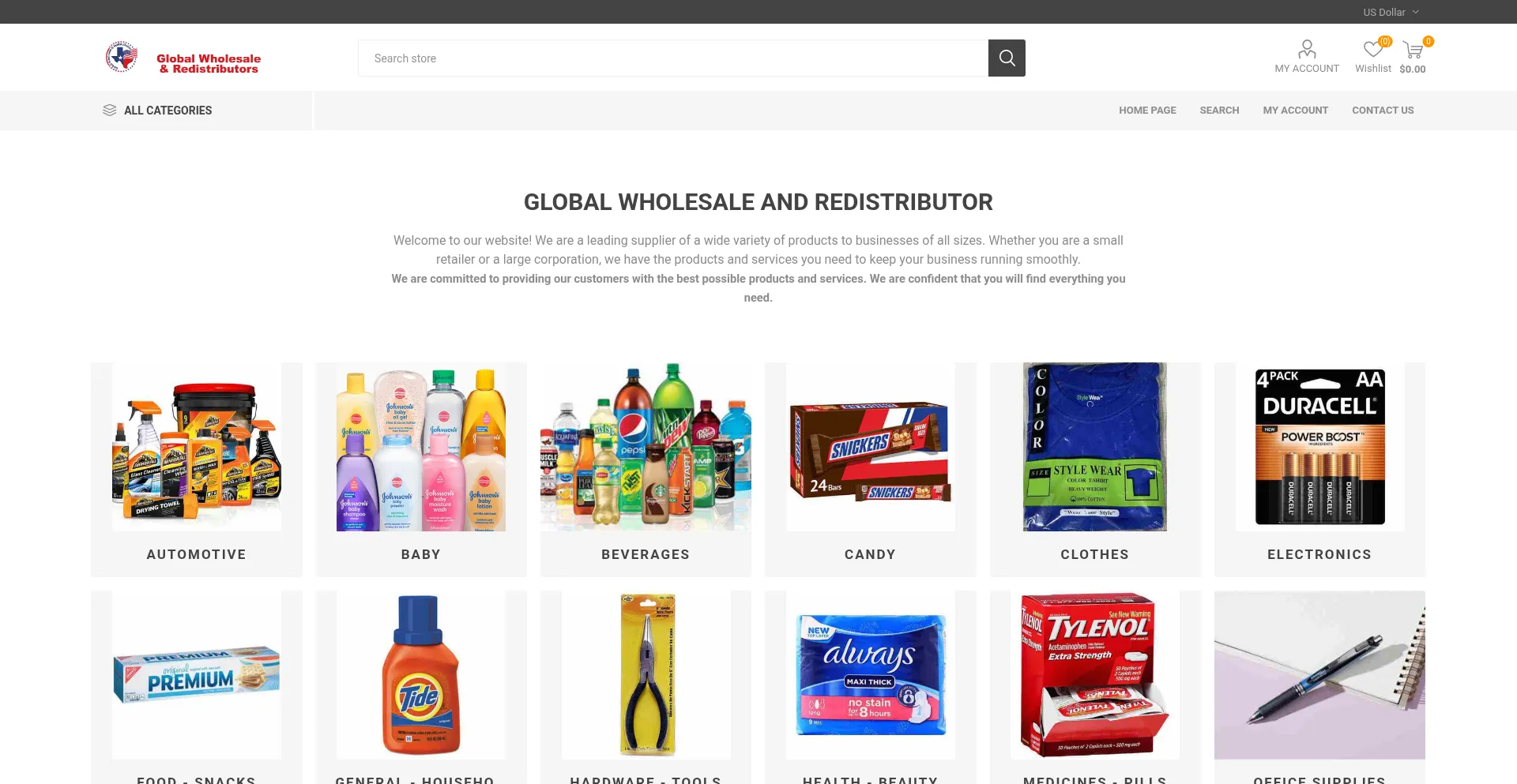 Website screenshot of Globalwholesaletx.com