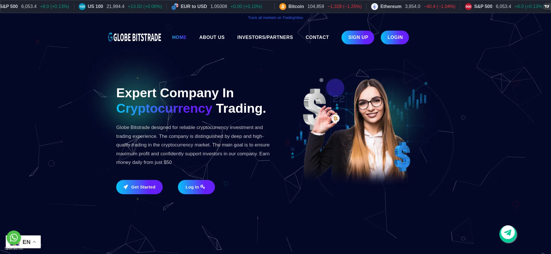 Website screenshot of Globebitstrade.com