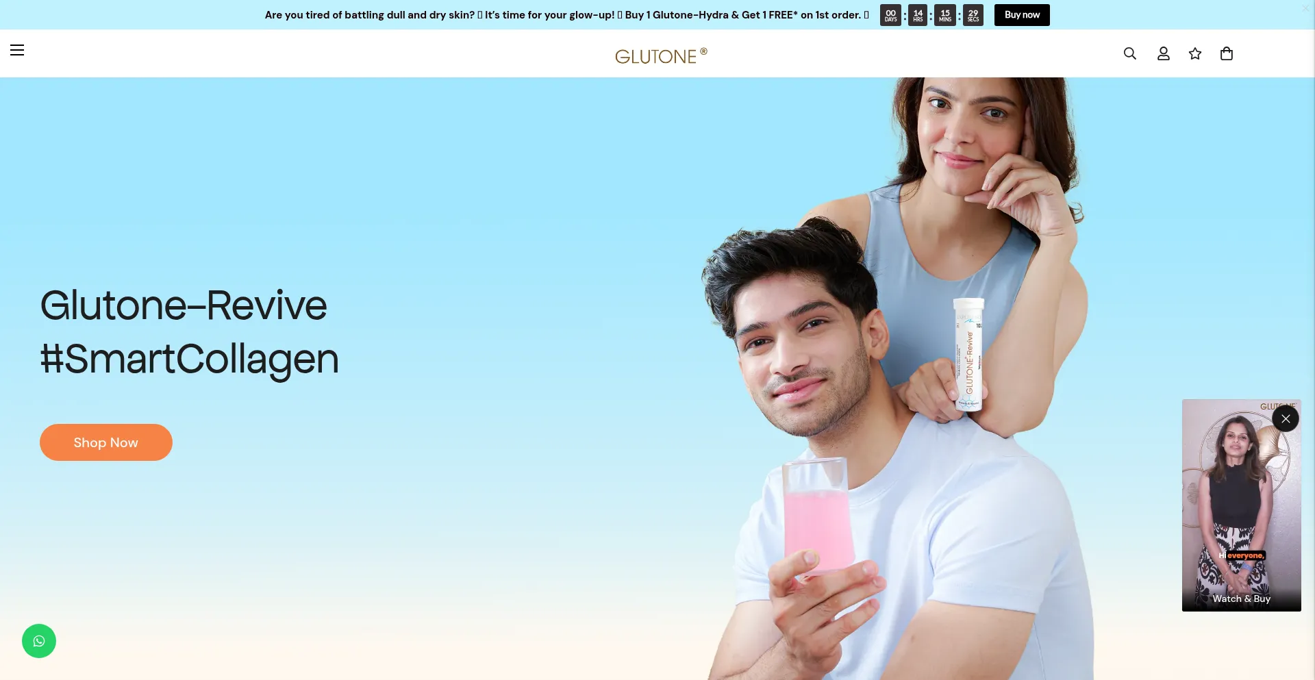 Website screenshot of Glutone.in