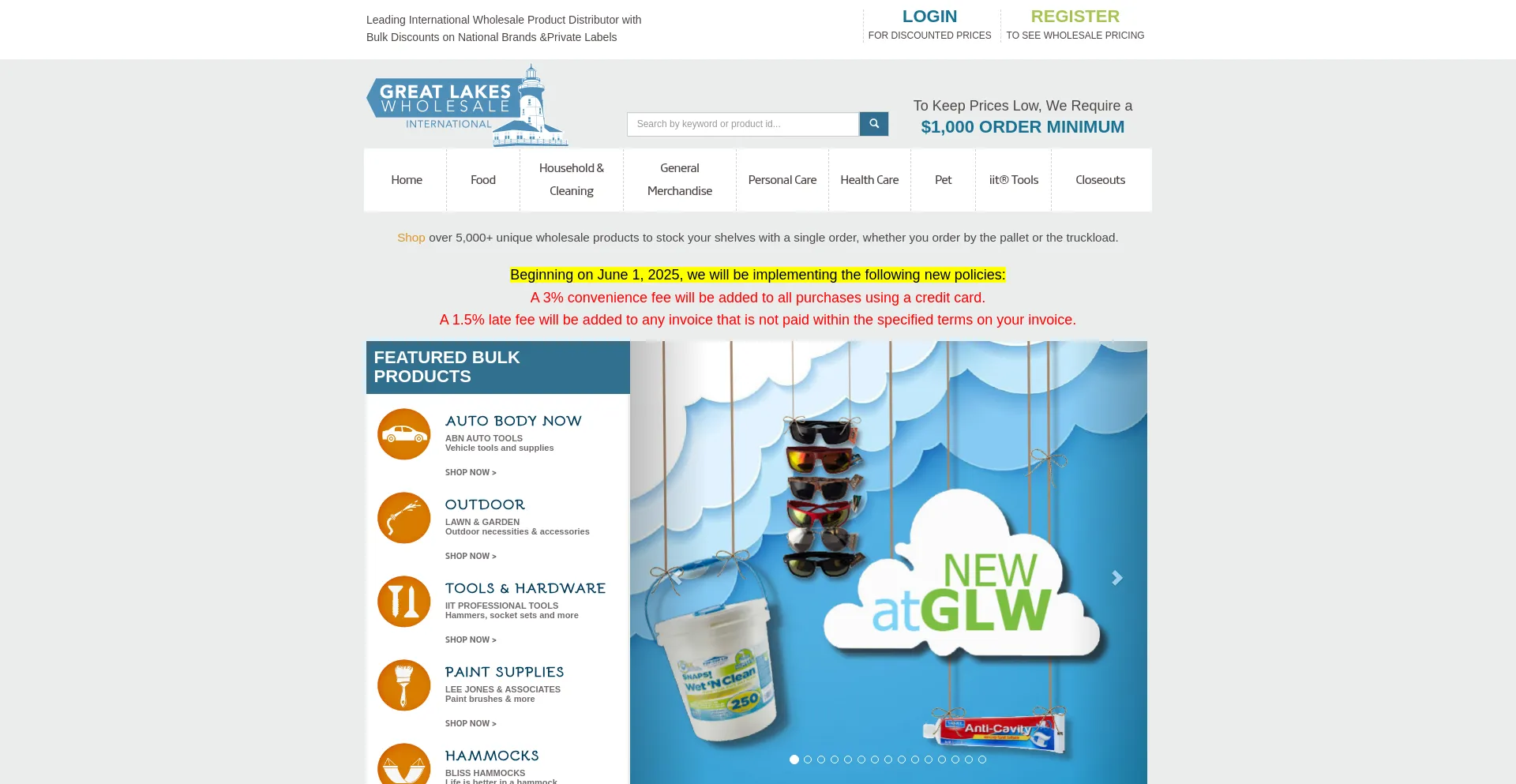 Website screenshot of Glwholesale.com