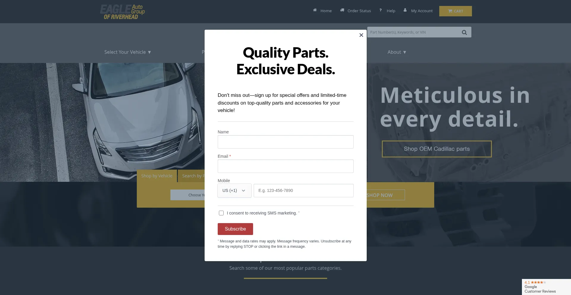 Website screenshot of Gmpartswarehouse.com