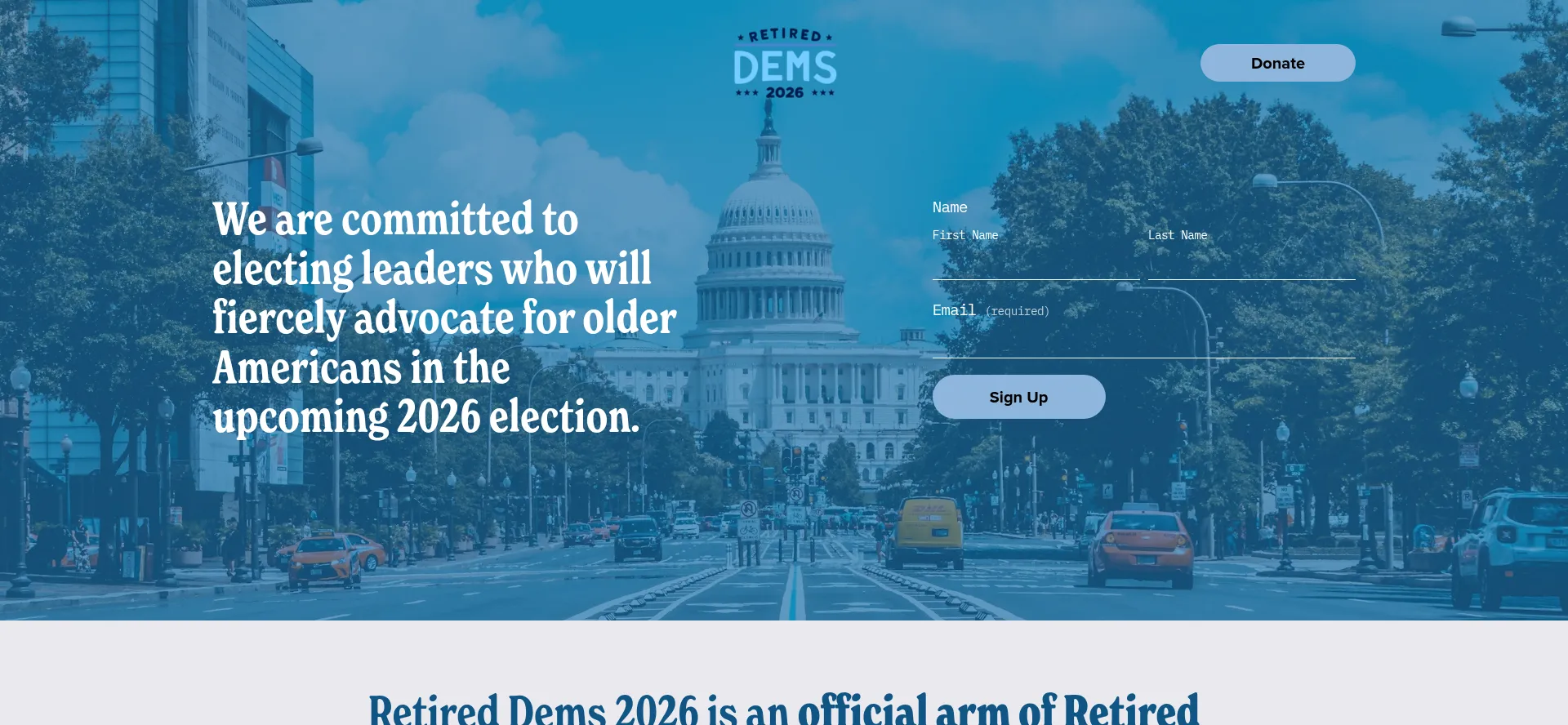 Website screenshot of Go.retireddemocrats.org