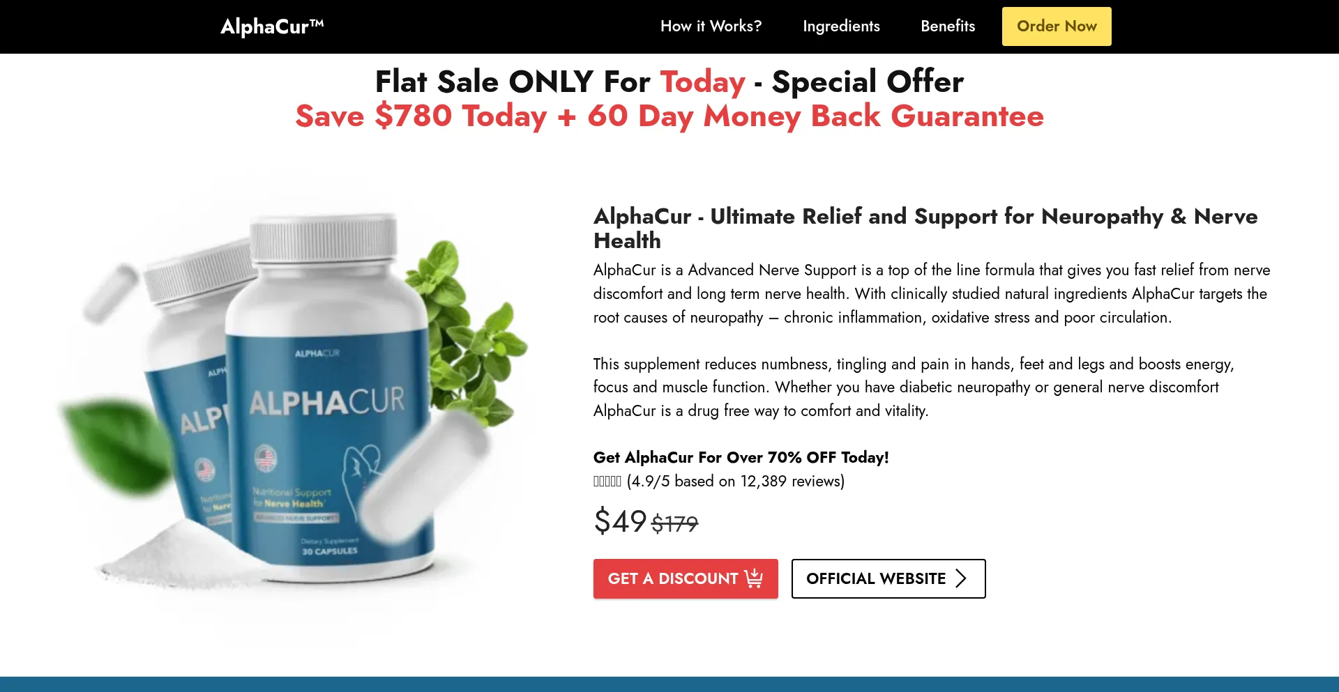 Website screenshot of Go-alphacur.com