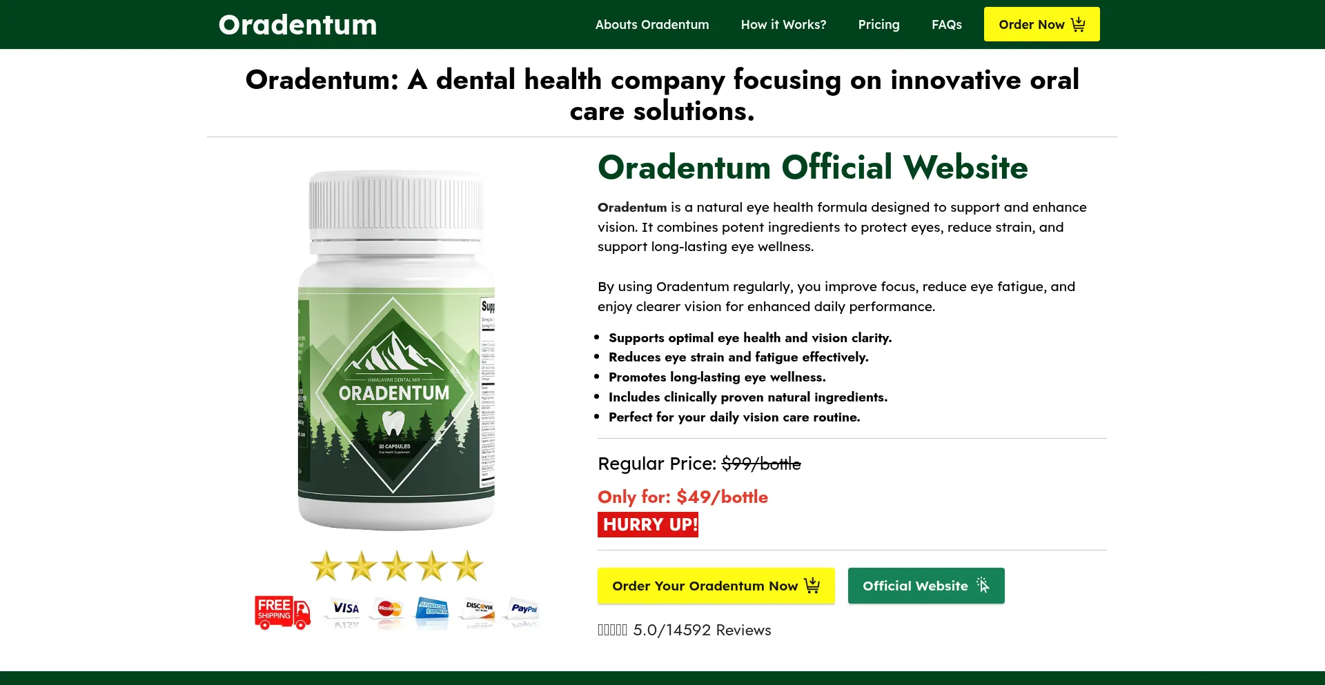 Website screenshot of Go-oradentum.us