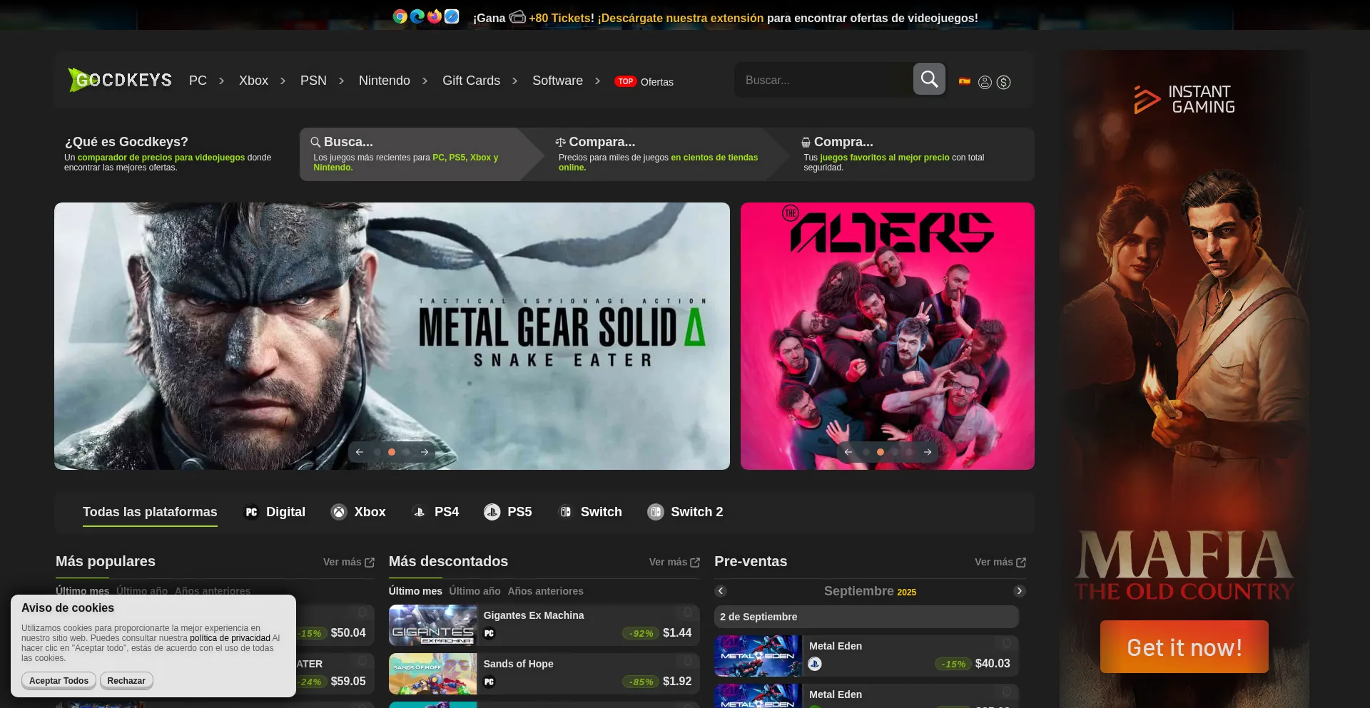 Website screenshot of Gocdkeys.es