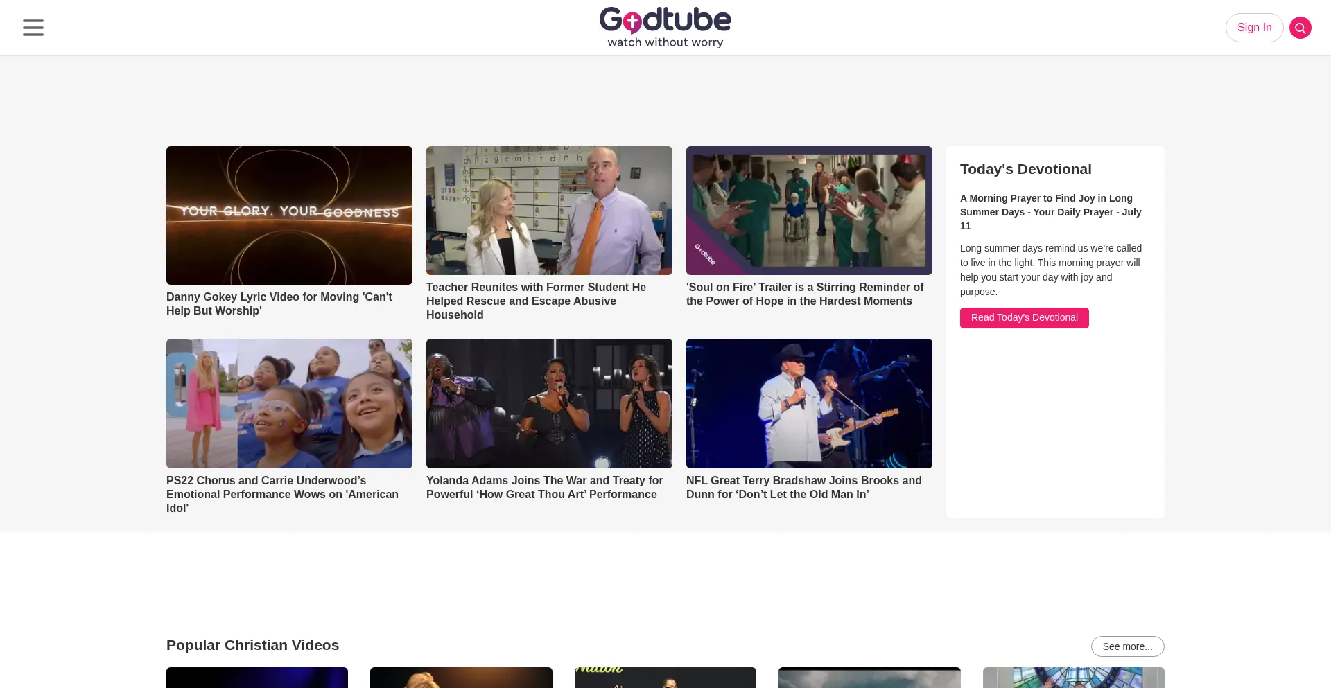 Website screenshot of Godtube.com