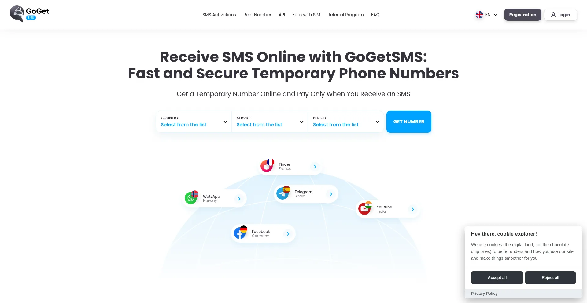 Website screenshot of Gogetsms.com