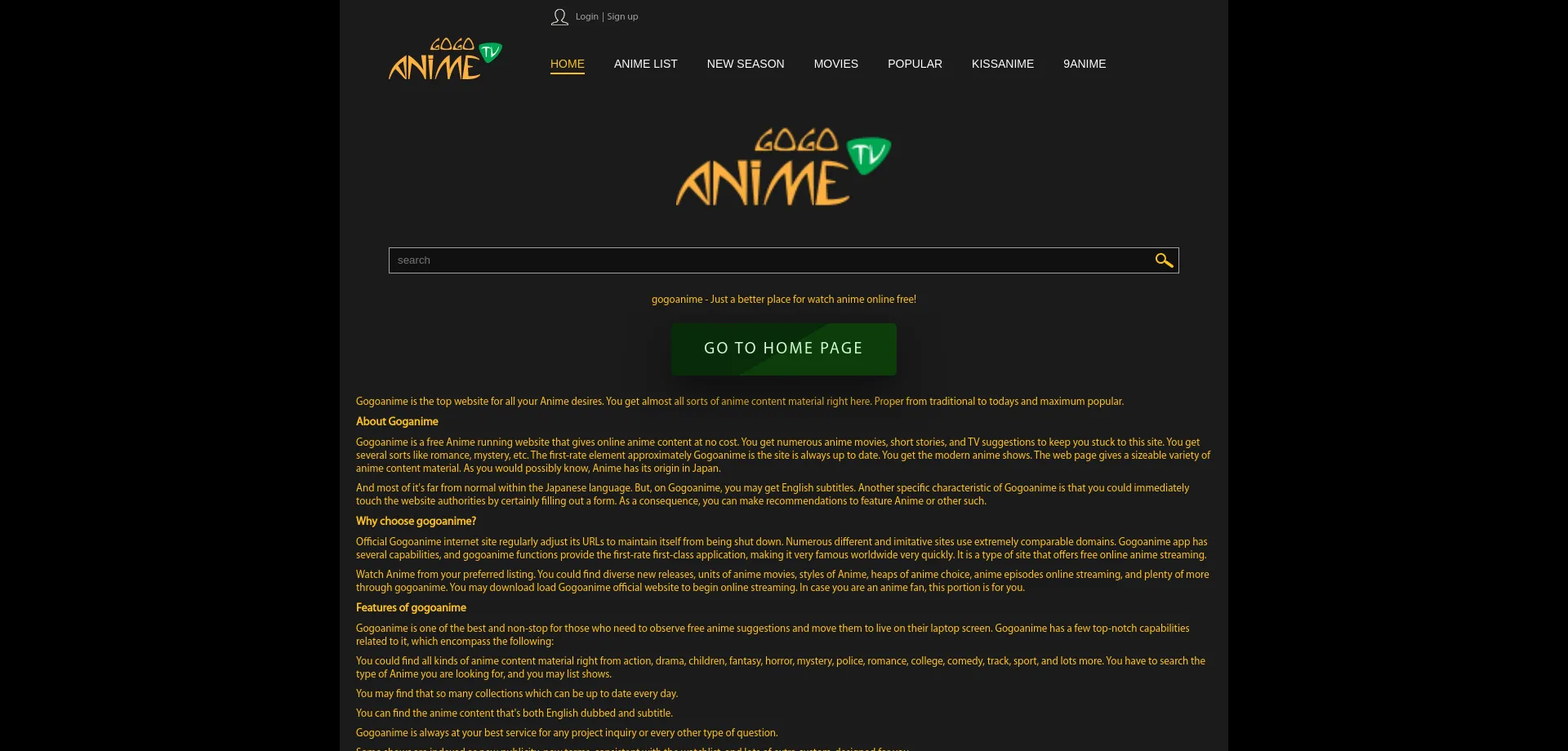 Website screenshot of Gogoanime2.org