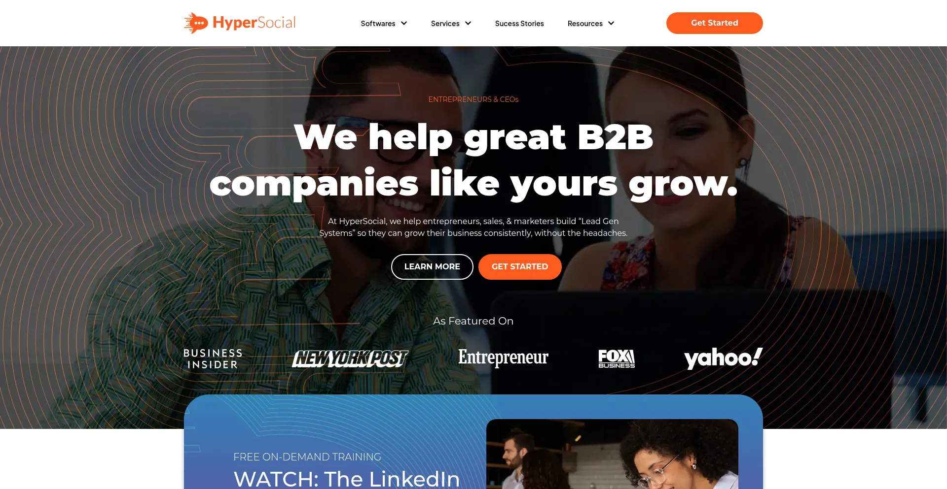 Website screenshot of Gohypersocial.com