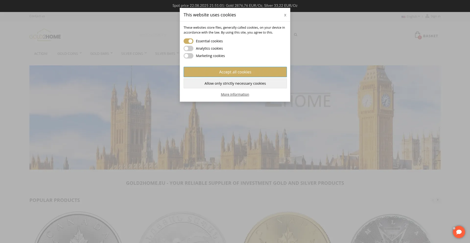 Website screenshot of Gold2home.eu