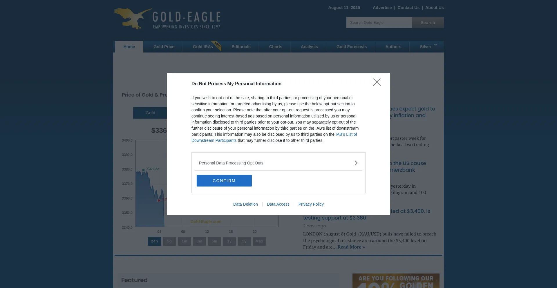 Website screenshot of Gold-eagle.com