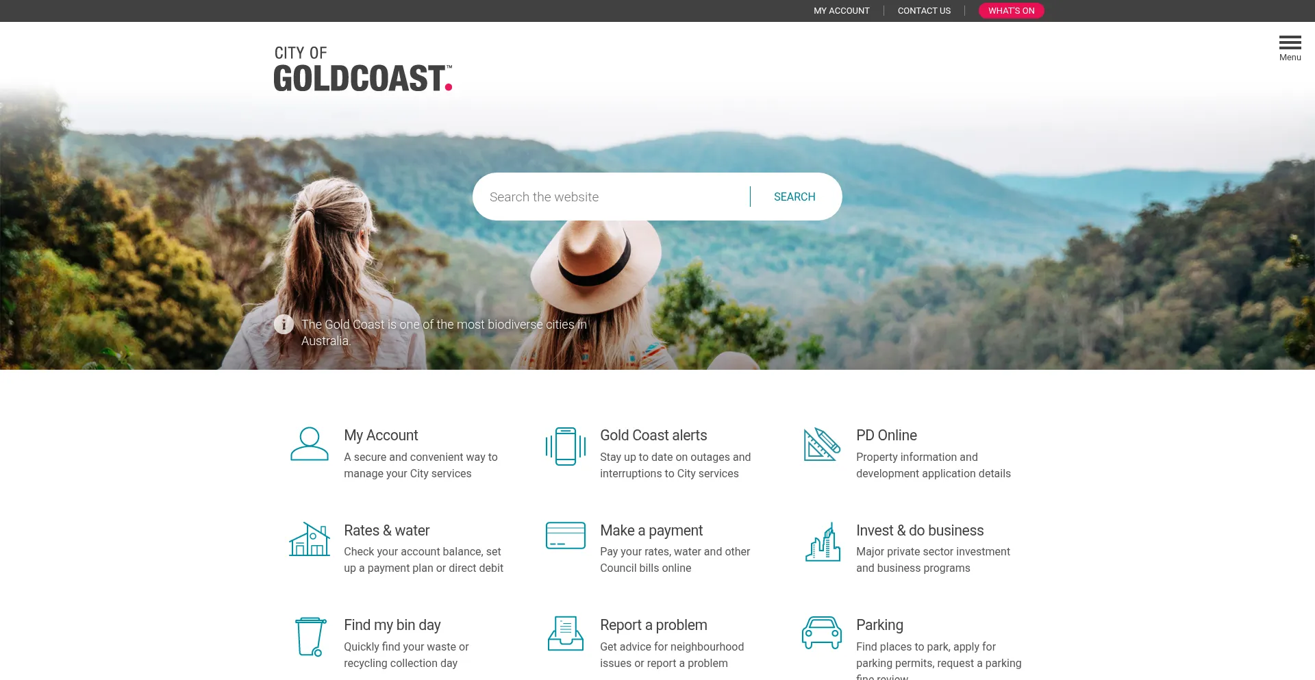 Website screenshot of Goldcoast.qld.gov.au