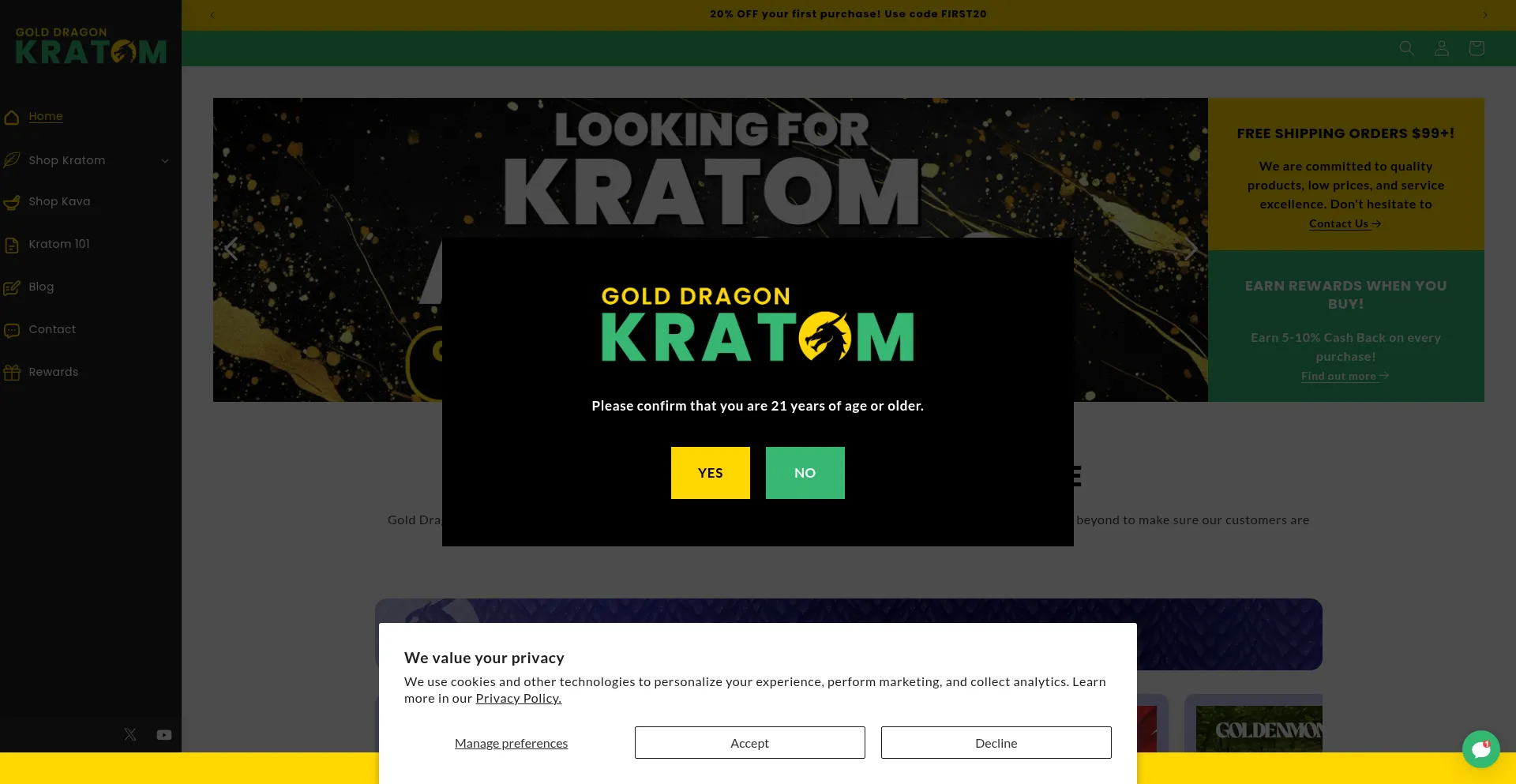 Website screenshot of Golddragonkratom.com