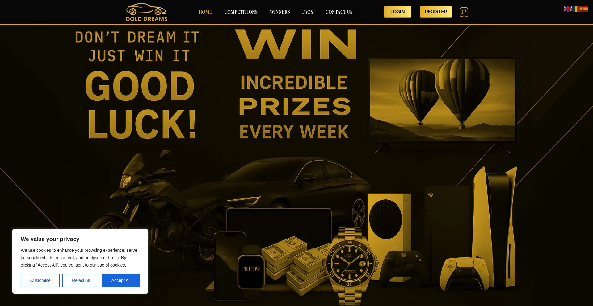 Website screenshot of Golddreamsgiveaway.com